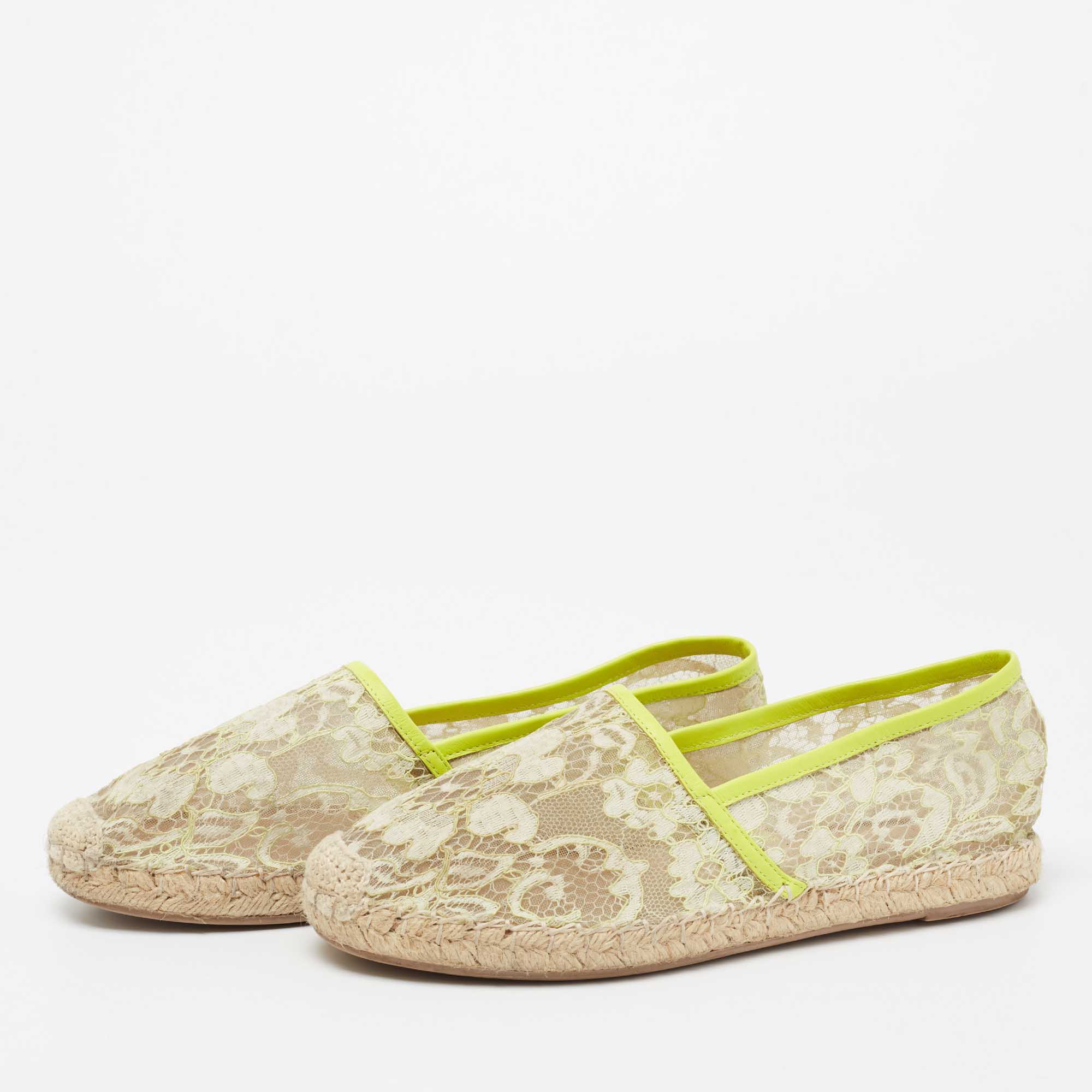 

Valentino Neon Yellow Lace Flat Espadrilles Size