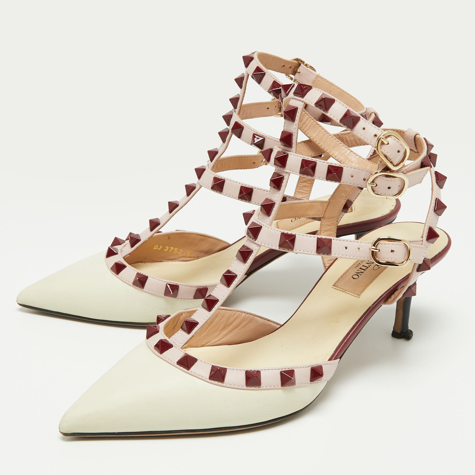 

Valentino Cream Leather Rockstud Ankle Strap Pumps Size