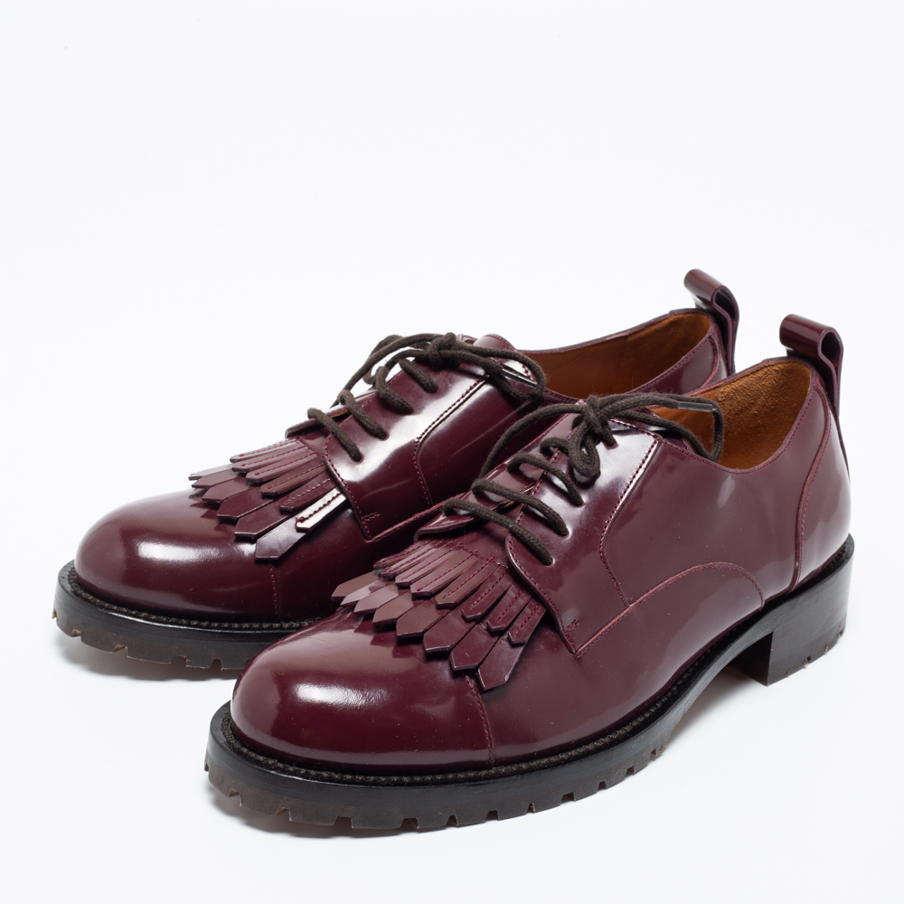 

Valentino Burgundy Patent Fringe Derby Oxfords Size