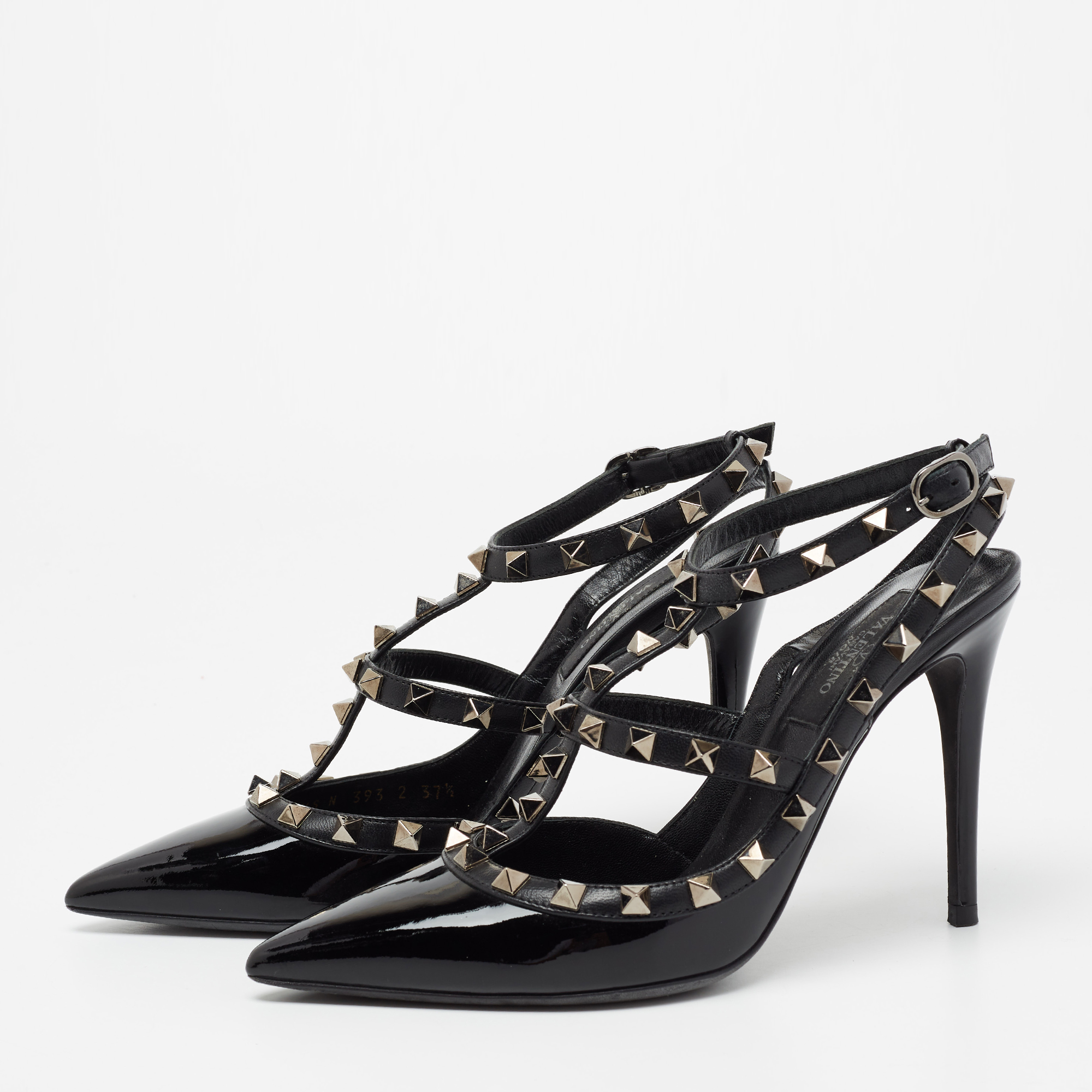 

Valentino Black Leather and Patent Rockstud Ankle Strap Pumps Size