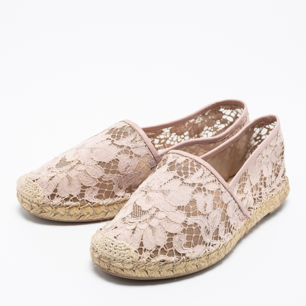 

Valentino Pink Lace Espadrille Flats Size