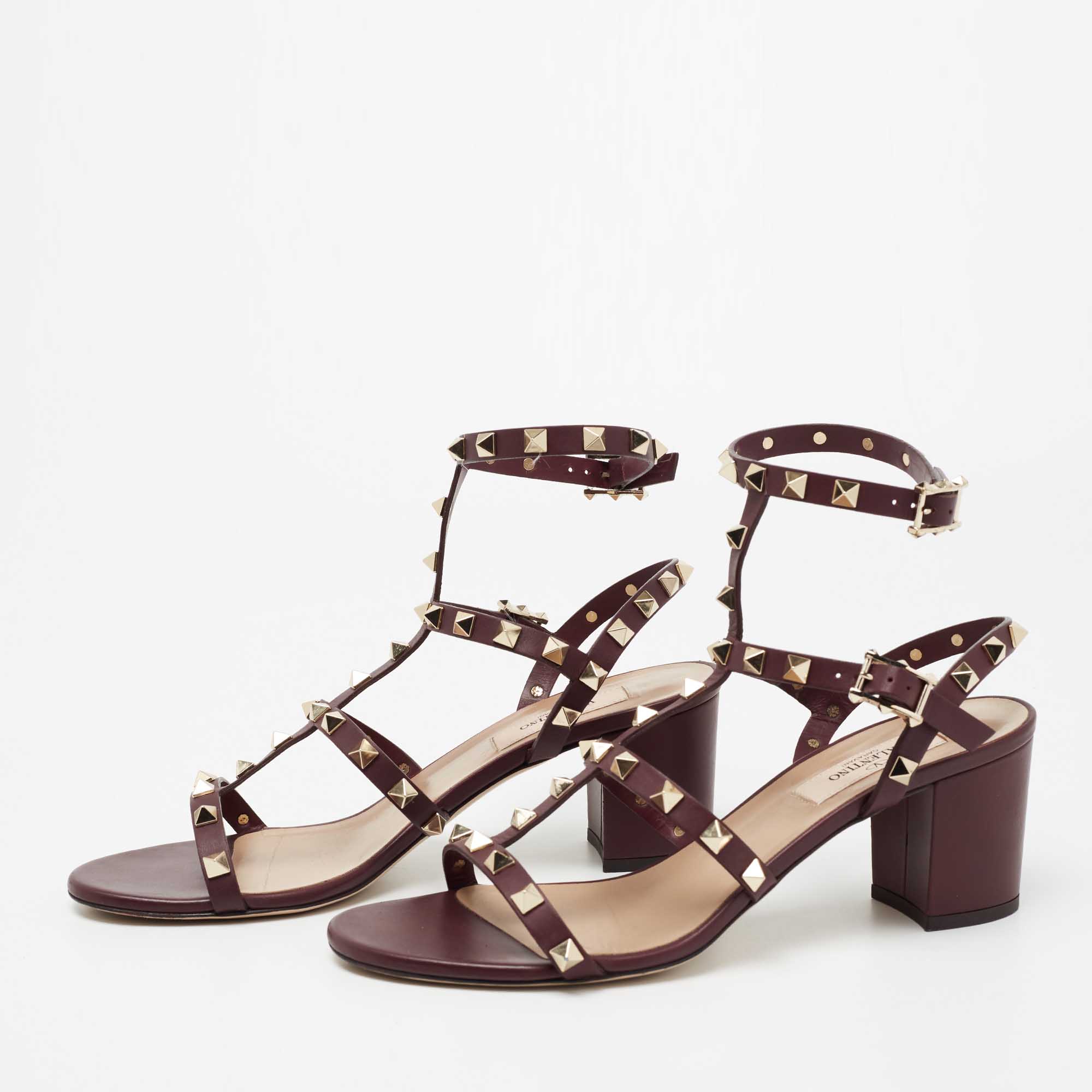 

Valentino Purple Leather Rockstud Block Heel Sandals Size