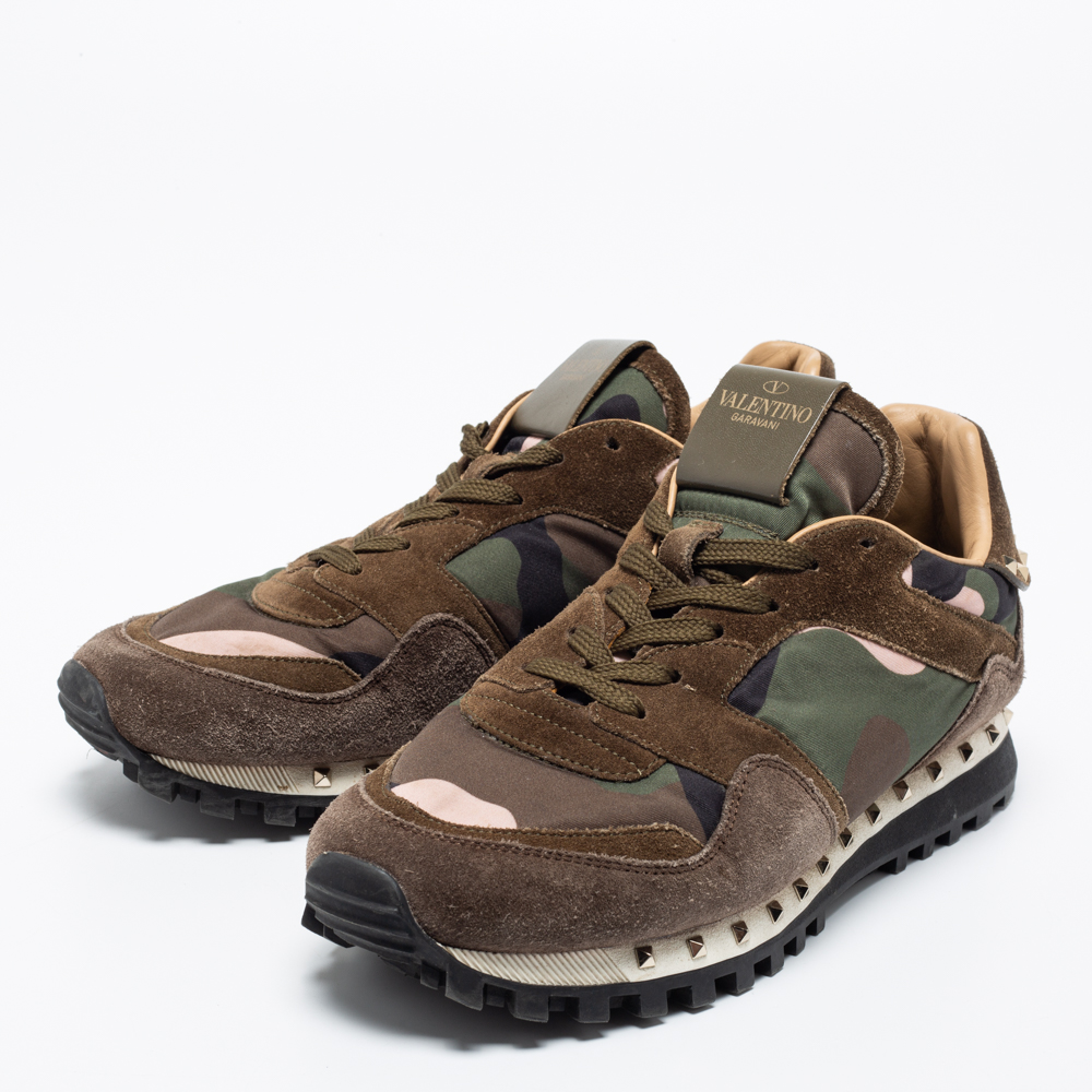 

Valentino Green Suede and Fabric Studded Low Top Sneakers Size