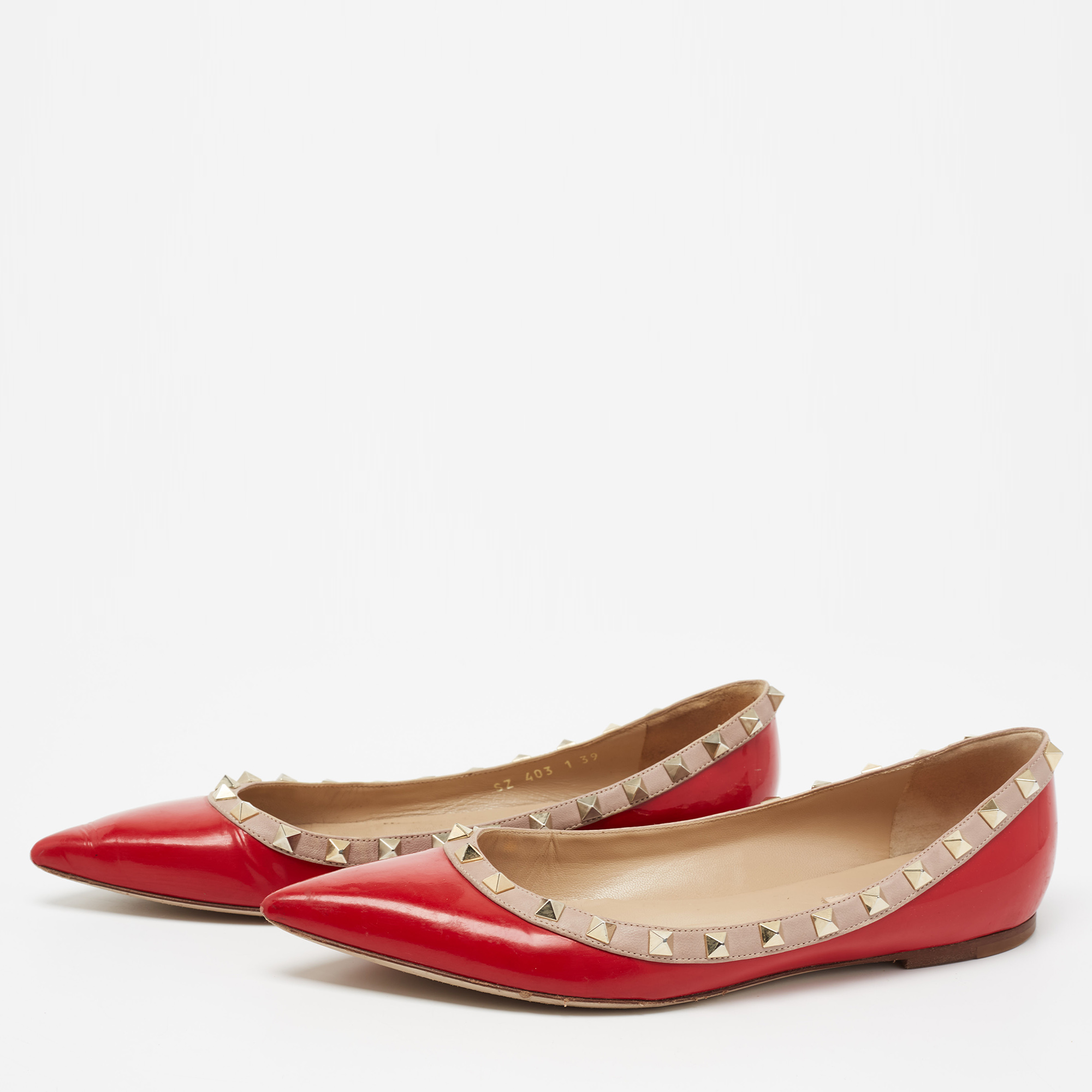 

Valentino Red/Beige Leather And Patent Rockstud Ballet Flats Size