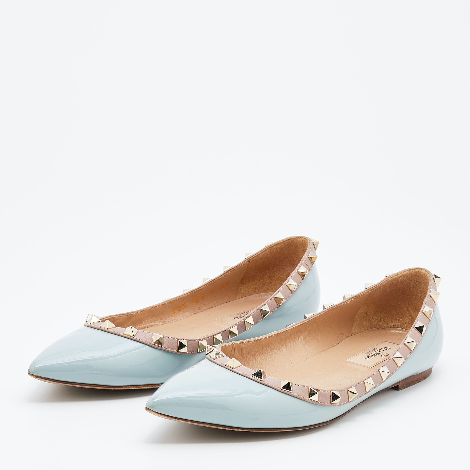 

Valentino Light Blue/Beige Patent Leather Rockstud Ballet Flats Size