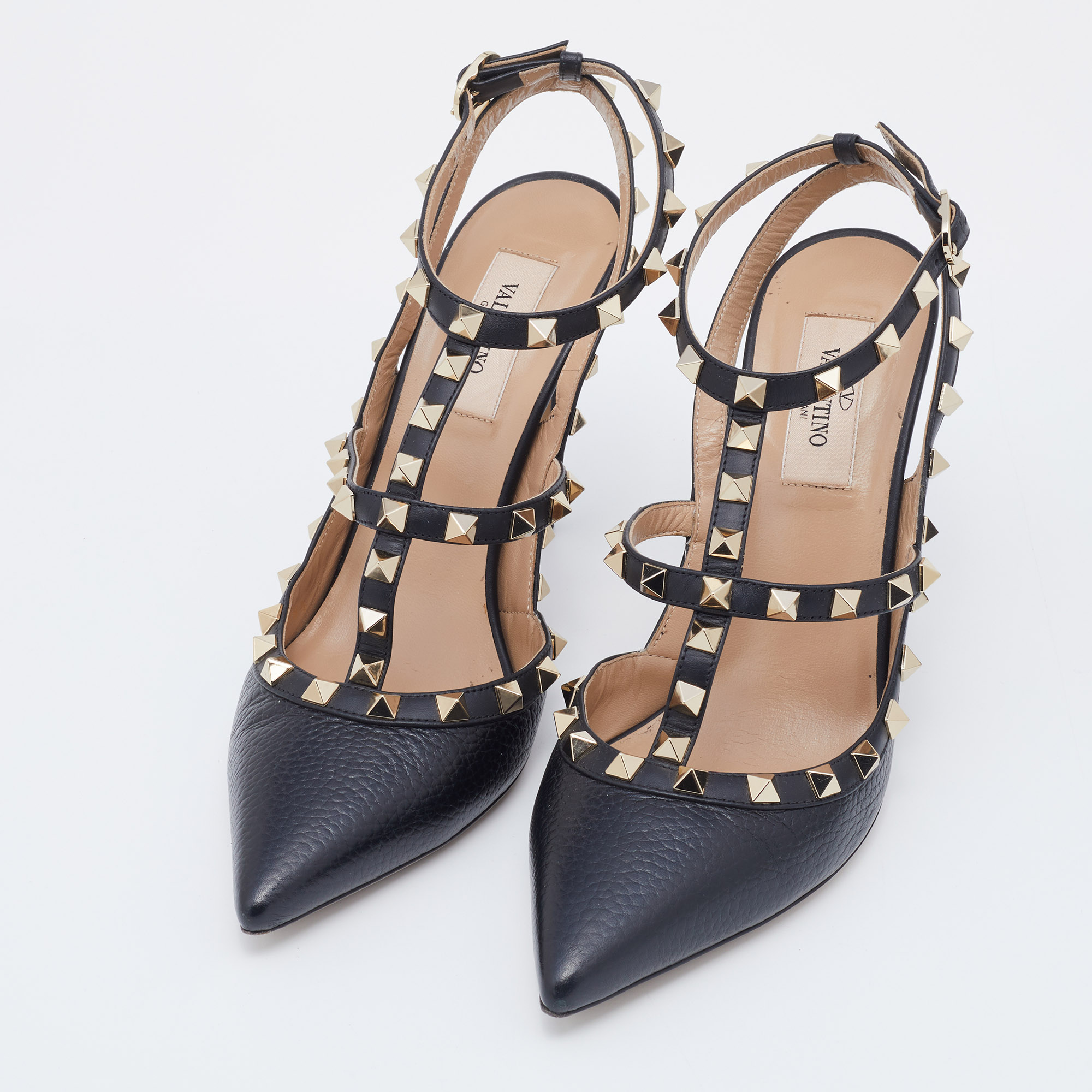 

Valentino Black Leather Rockstud Ankle Strap Sandals Size