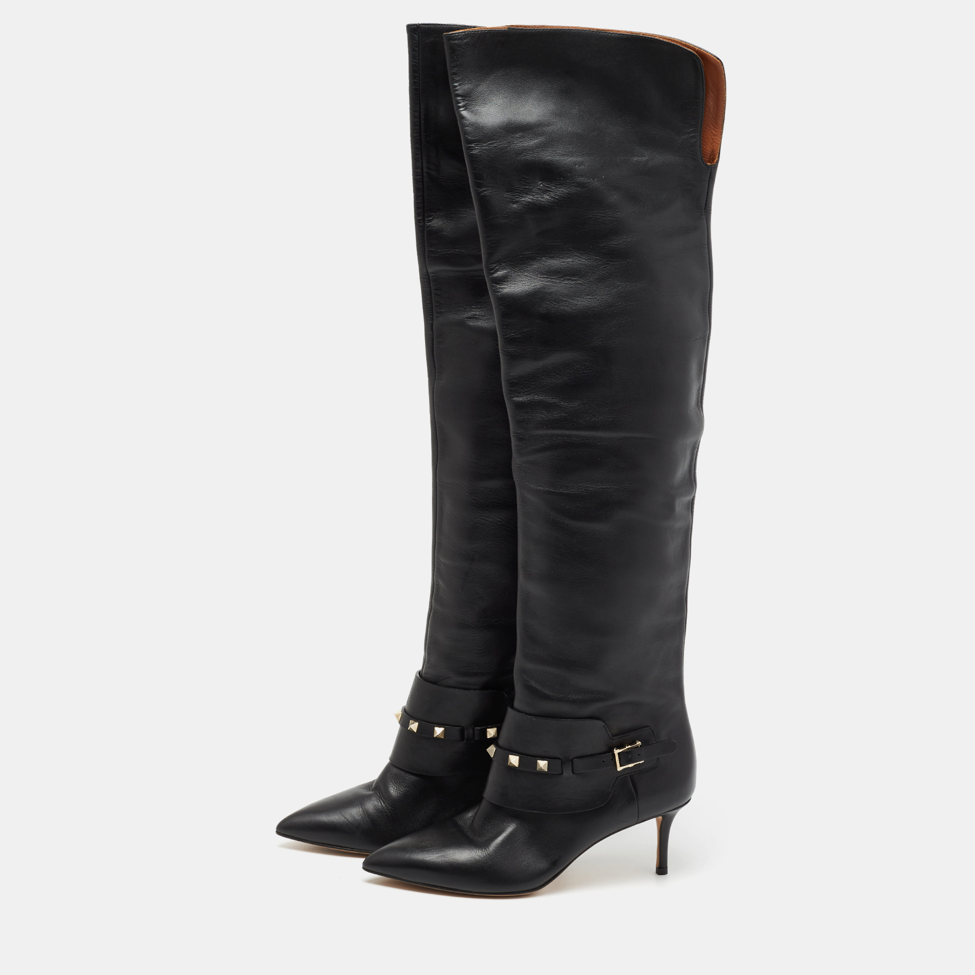 

Valentino Black Leather Rockstud Over The Knee Boots Size