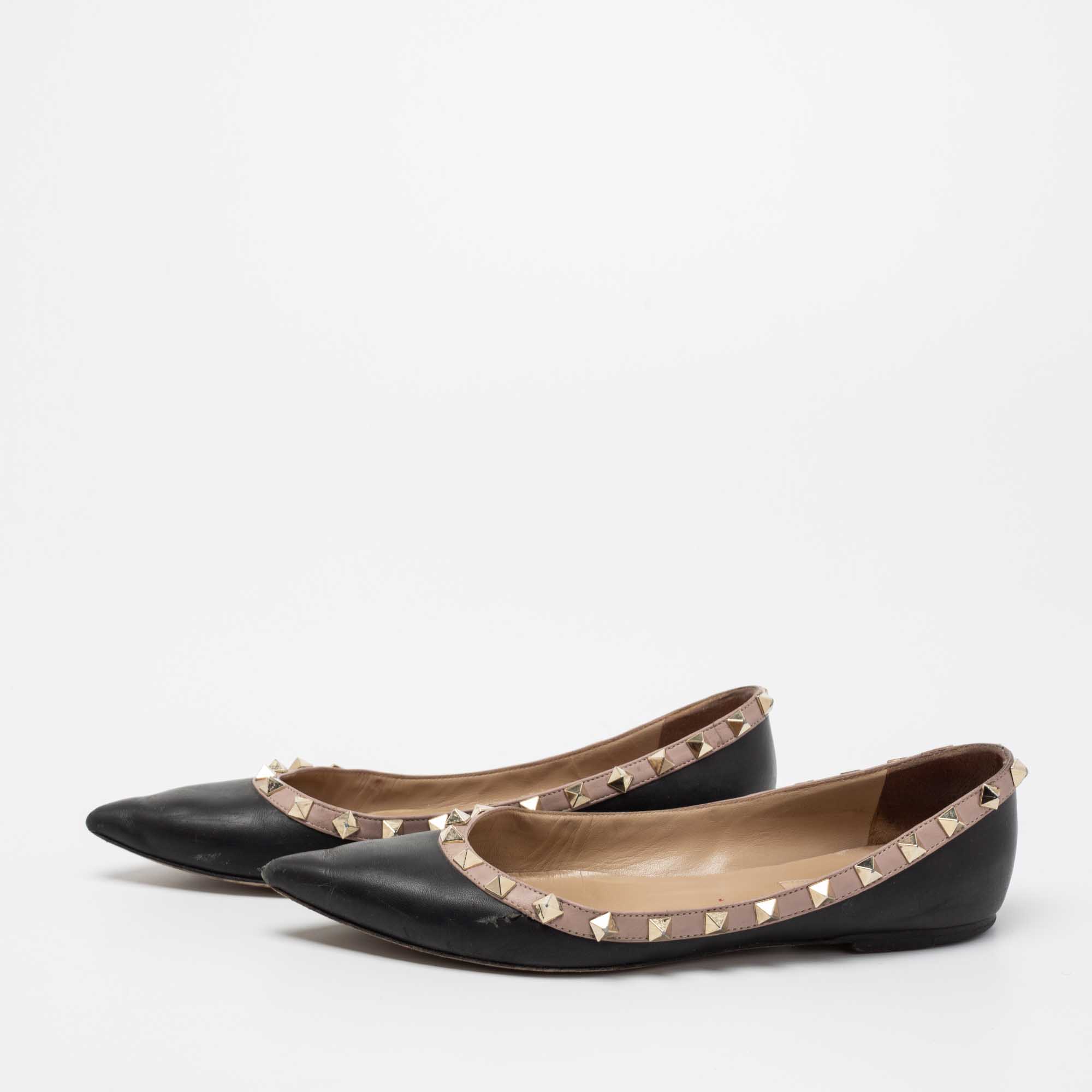 

Valentino Black/Beige Leather Rockstud Ballet Flats Size