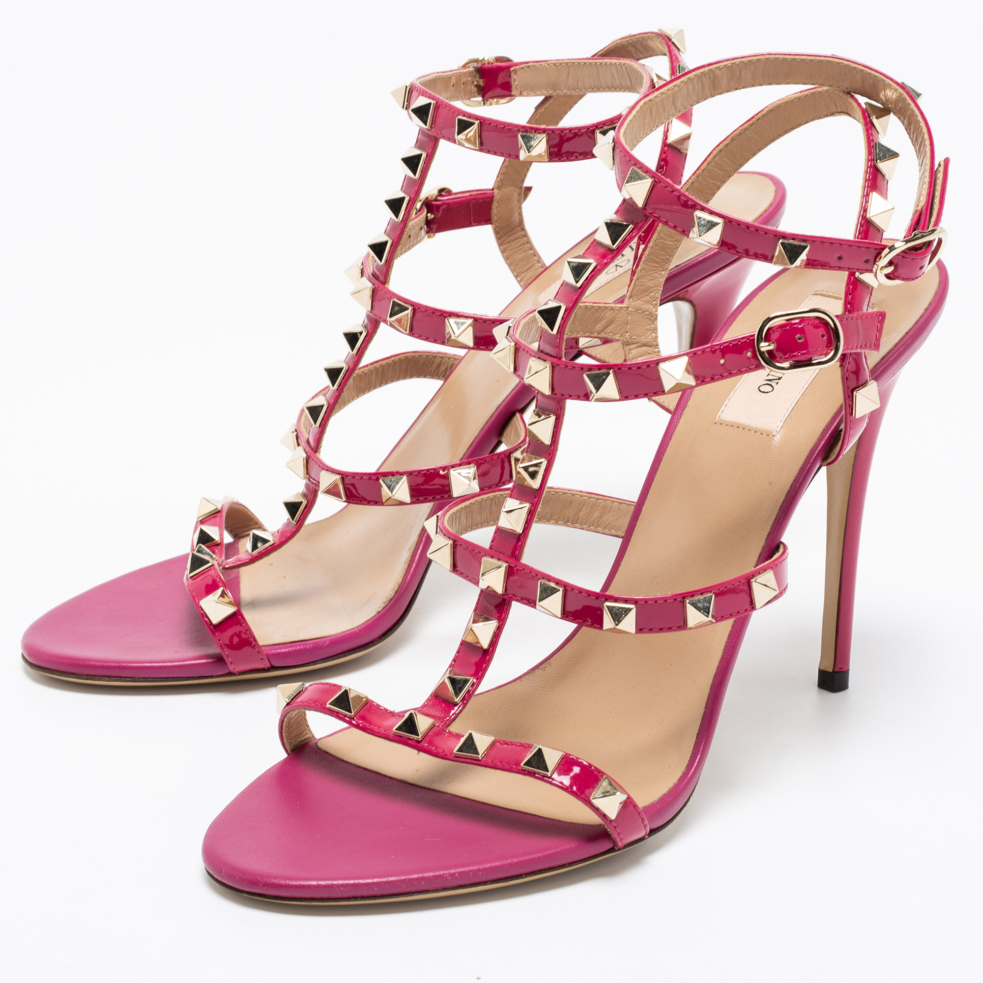 

Valentino Pink Patent Leather Rockstud Ankle Strap Sandals Size