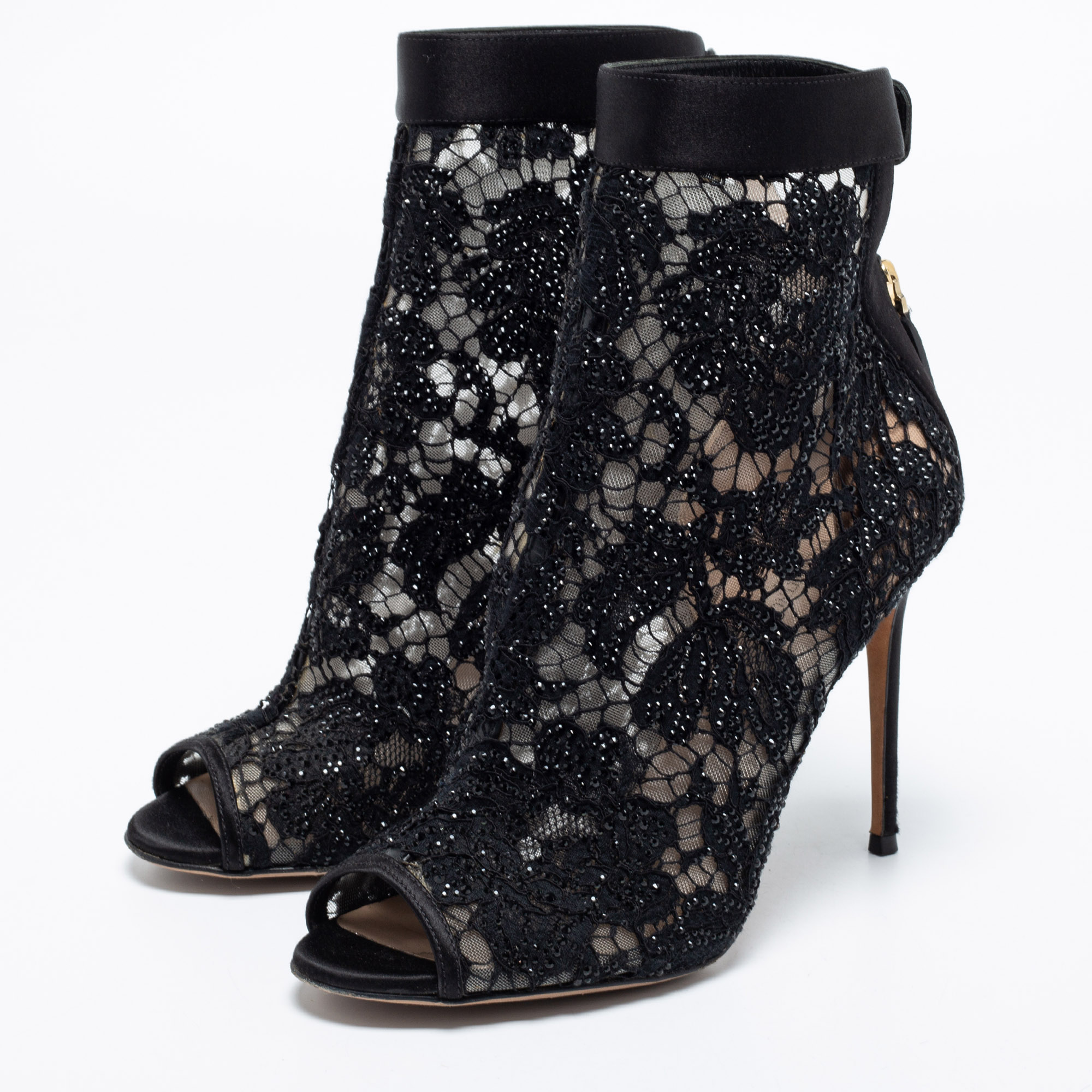 

Valentino Black Lace Open Toe Ankle Boots Size