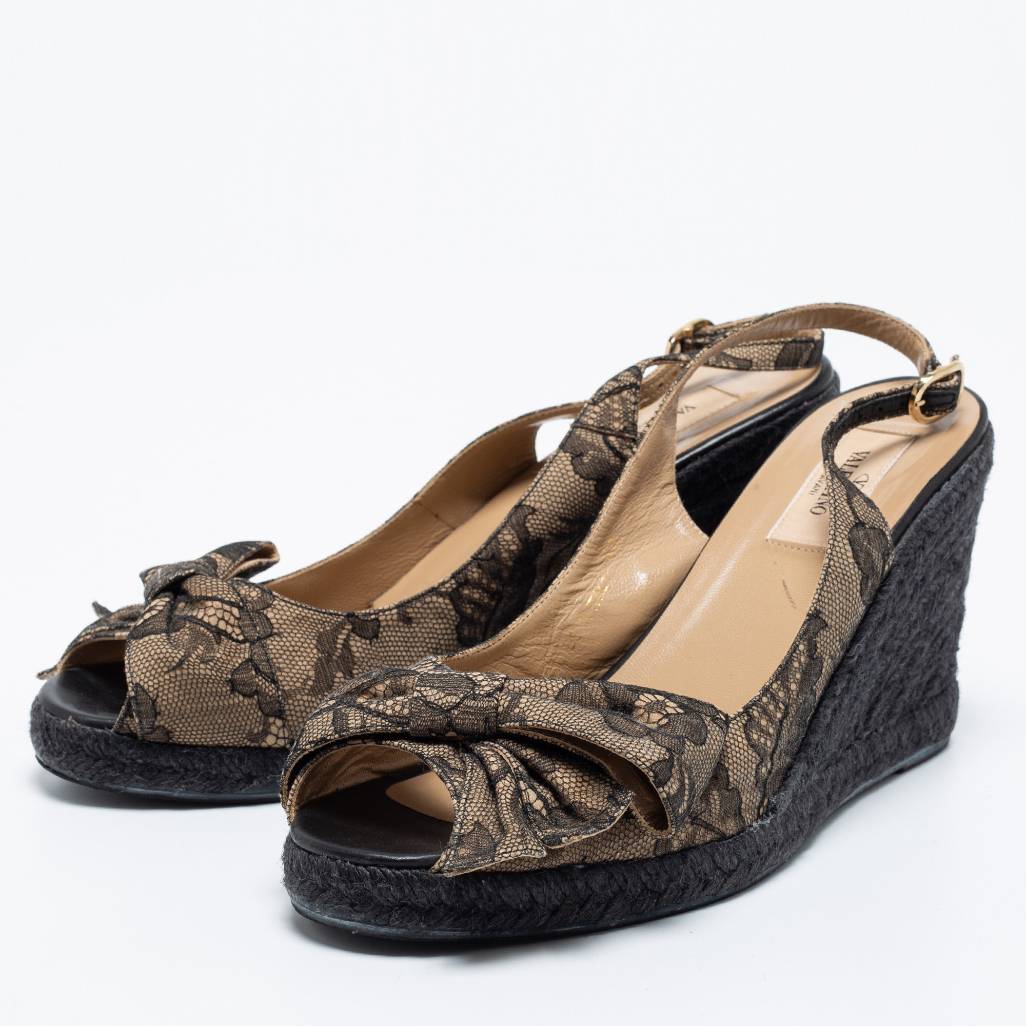 

Valentino Black Lace Bow Espadrille Wedge Slingback Sandals Size