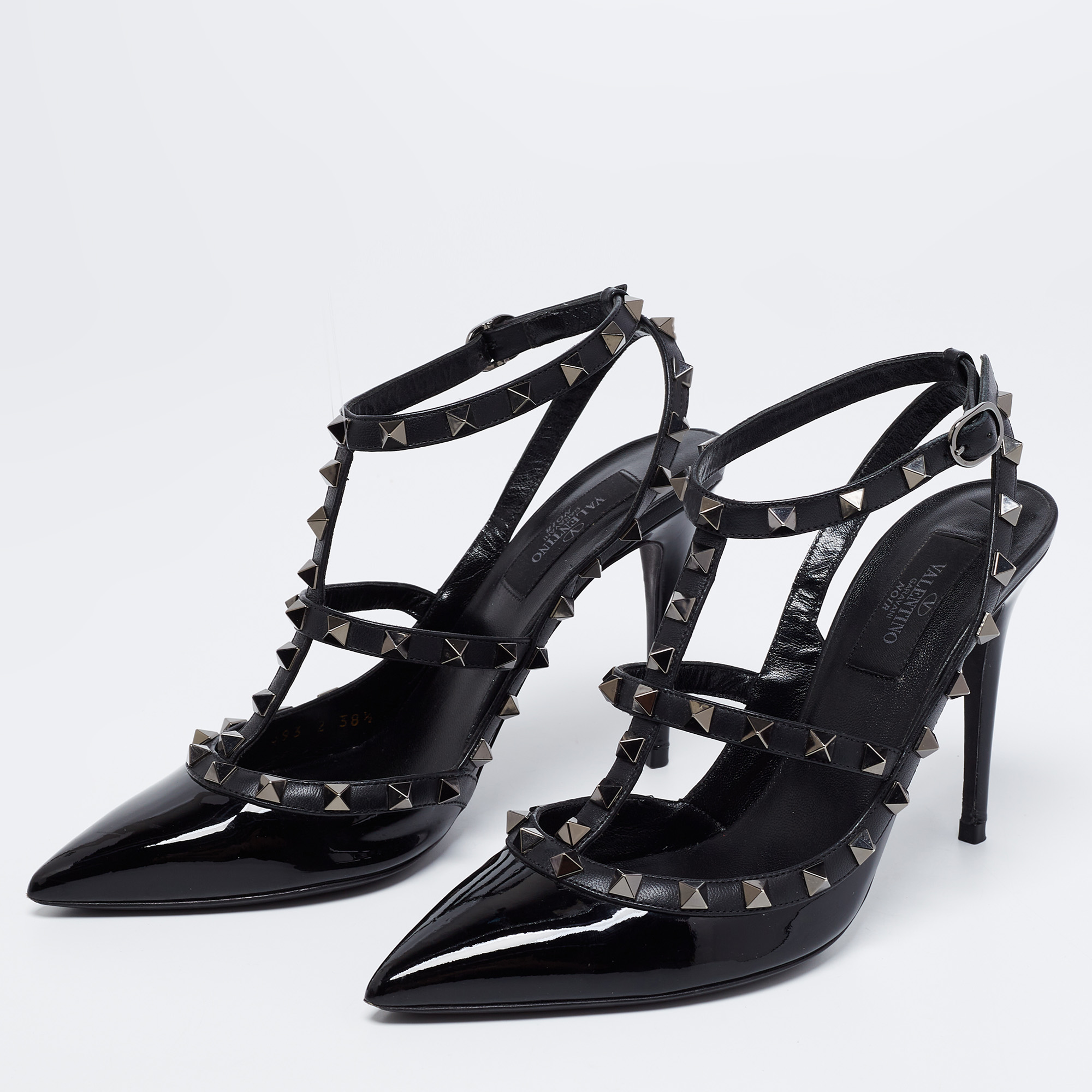 

Valentino Black Patent and Leather Rockstud Ankle Strap Pumps Size