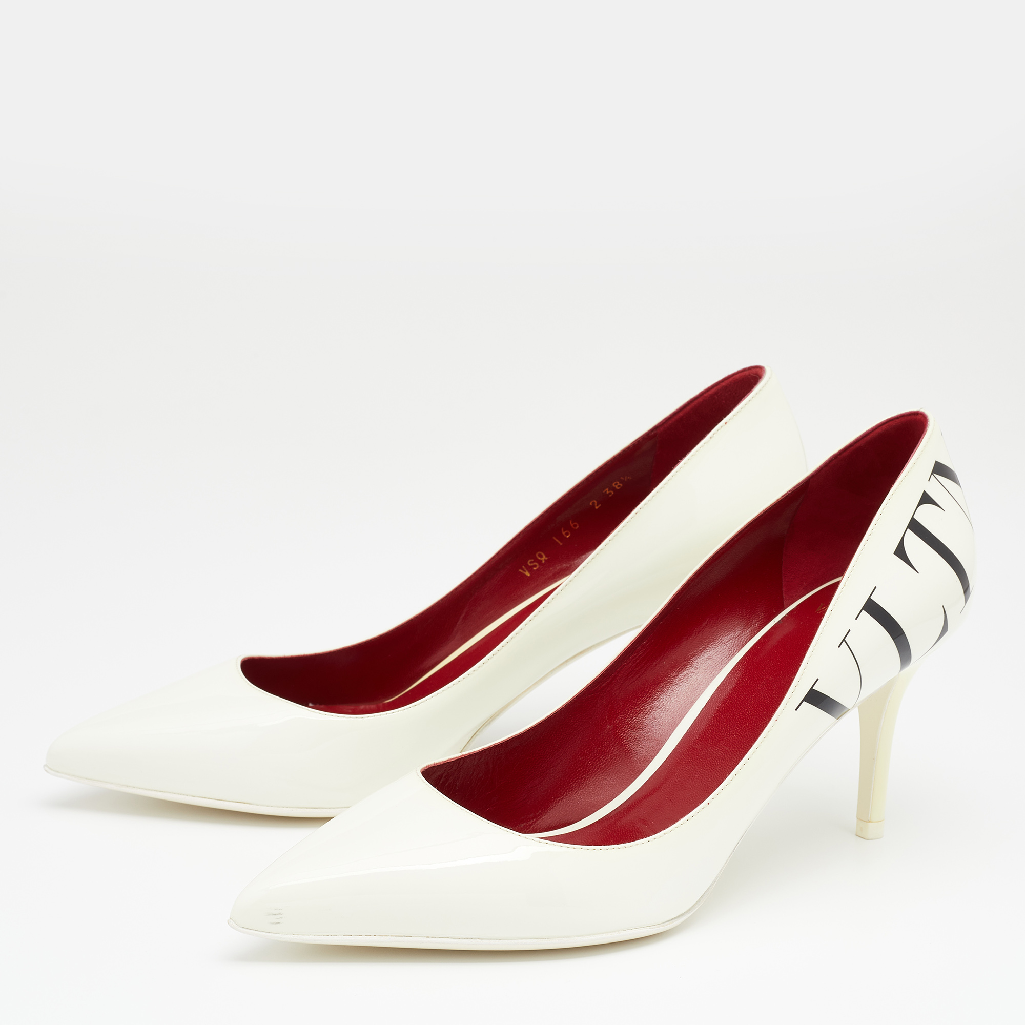 

Valentino White Patent Leather VLTN Logo Pointed Toe Pumps Size