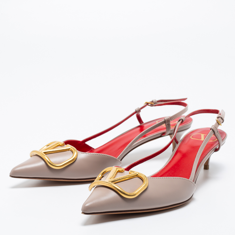 

Valentino Poudre Beige Leather VLogo Slingback Sandals Size