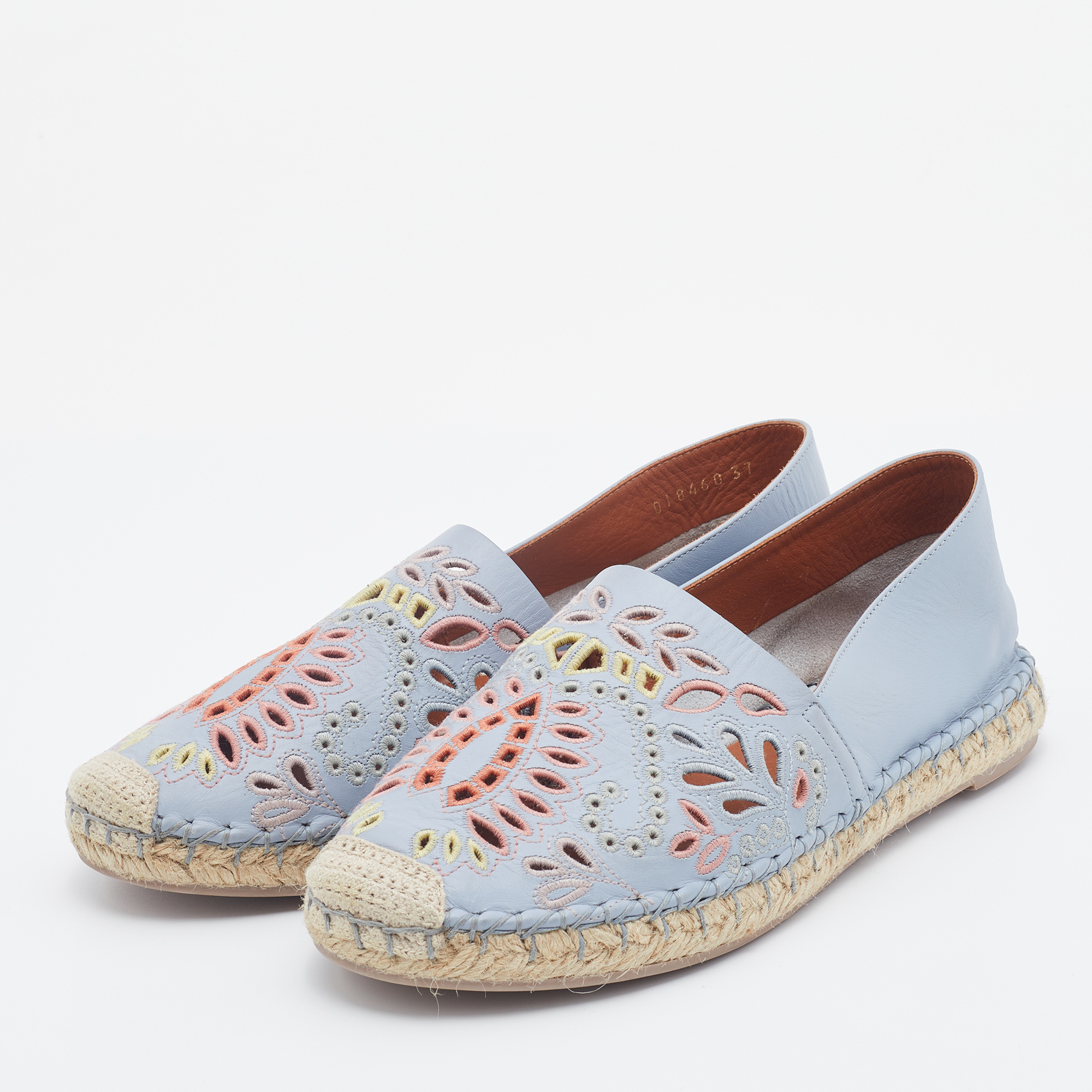 

Valentino Blue Embroidered Leather Espadrille Flats Size