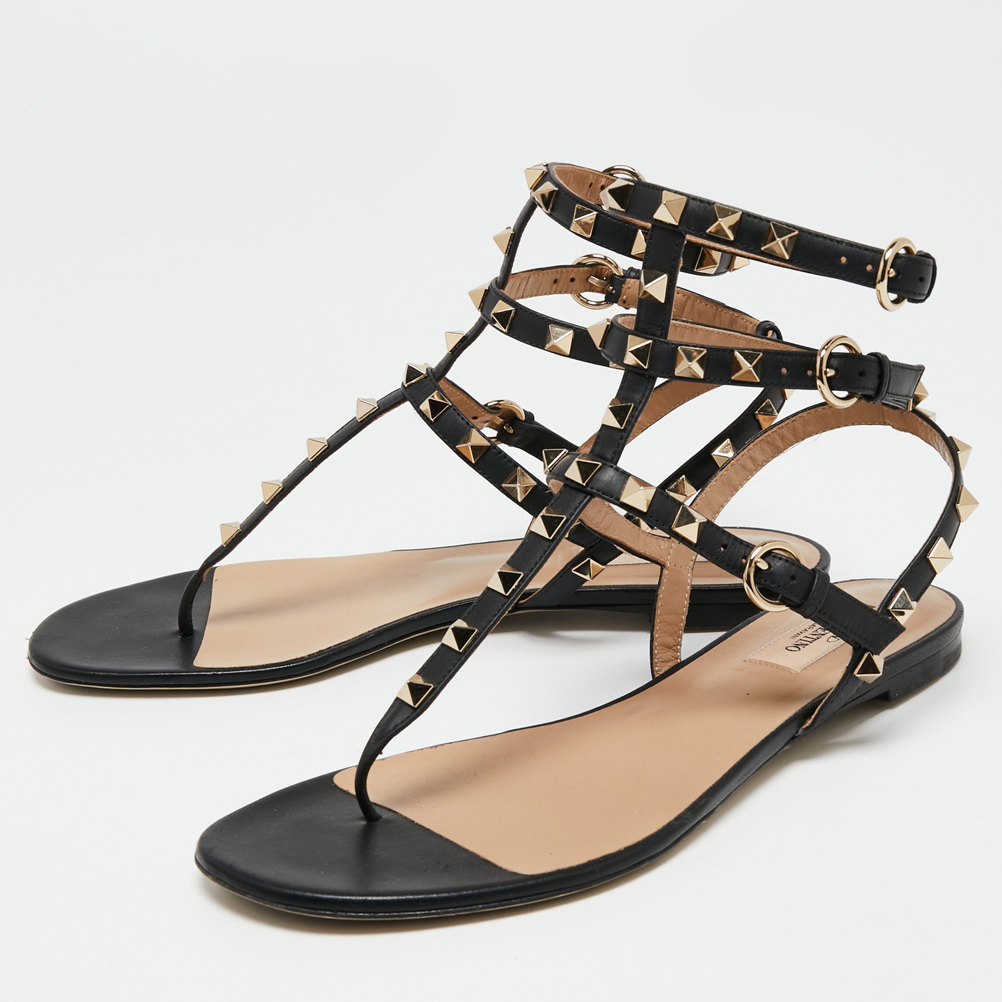 

Valentino Black Leather Rockstud Ankle Strap Sandals Size