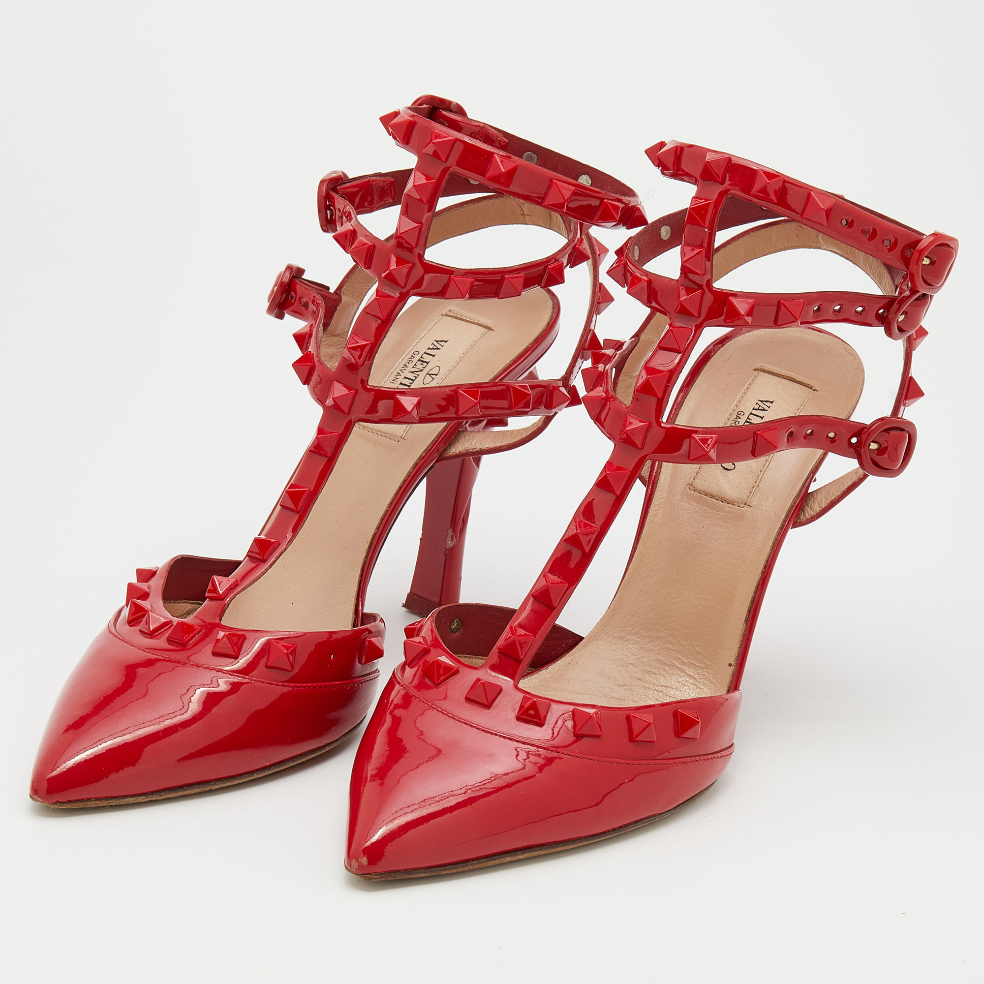

Valentino Red Patent Leather Rockstud Ankle Strap Sandals Size