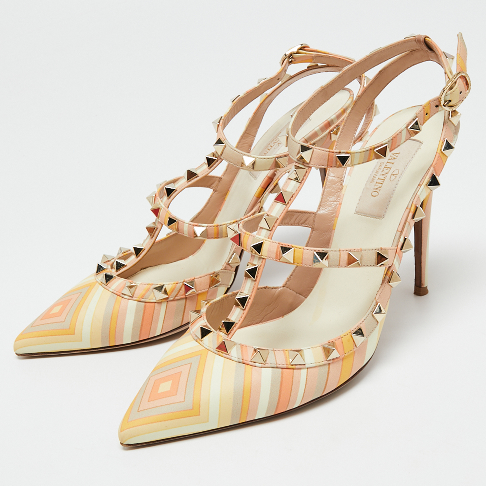 

Valentino Multicolor Leather Rockstud Ankle Strap Sandals Size