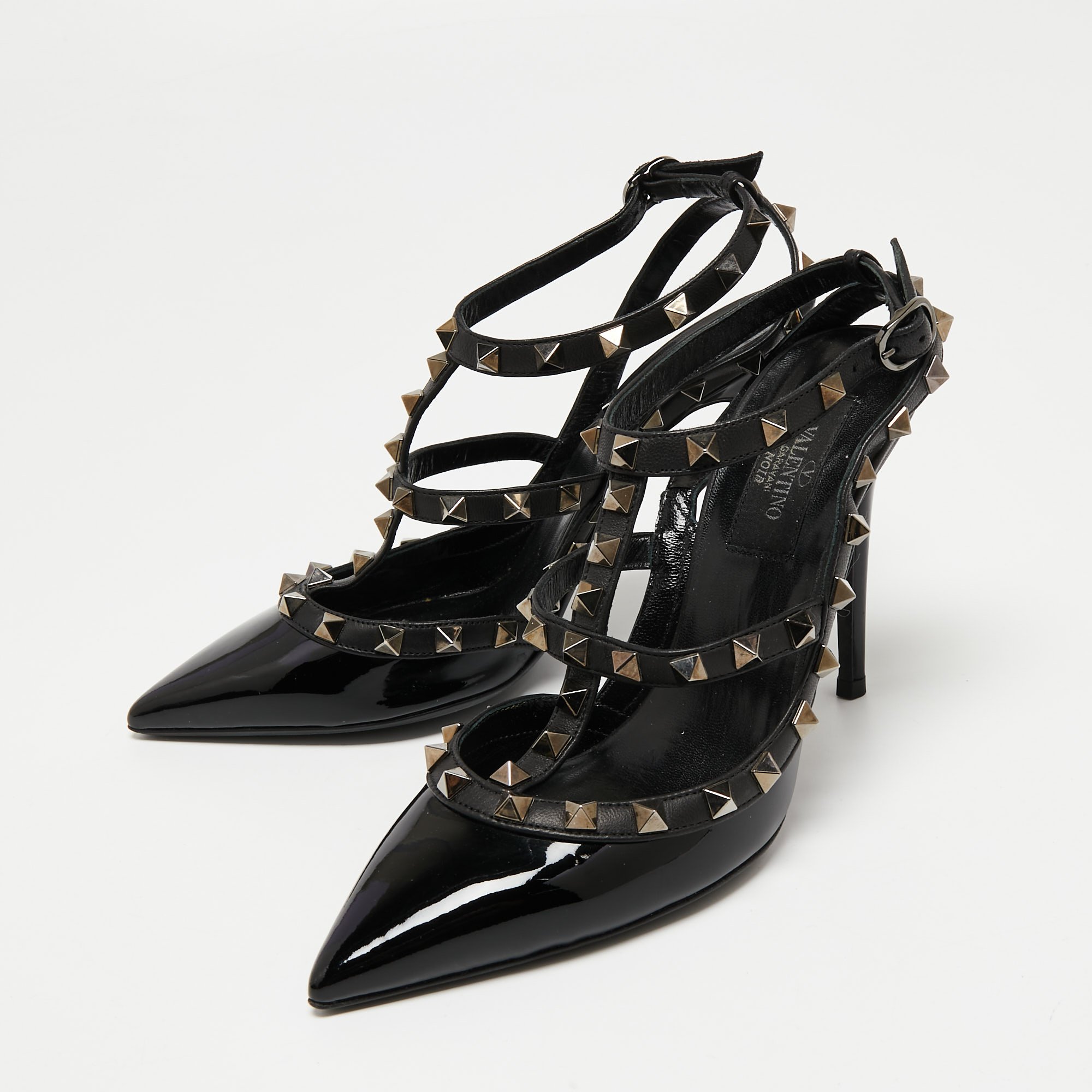 

Valentino Black Patent Leather Rockstud Ankle Strap Pumps Size