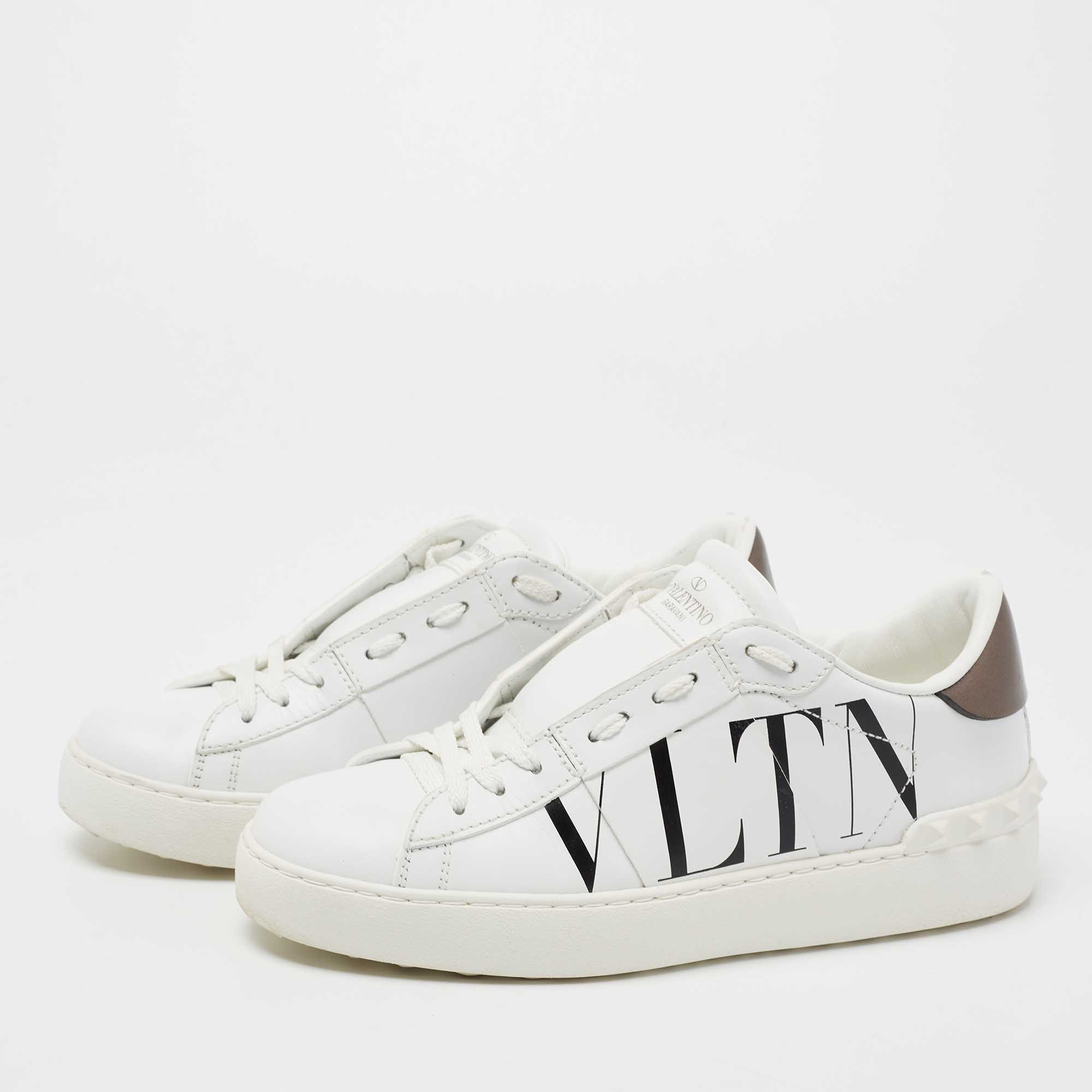 

Valentino White/Metallic Bronze Leather VLTN Low-Top Sneakers Size 36.5