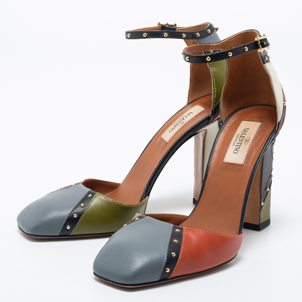 

Valentino Multicolor Leather Embellished Ankle Strap Sandals Size