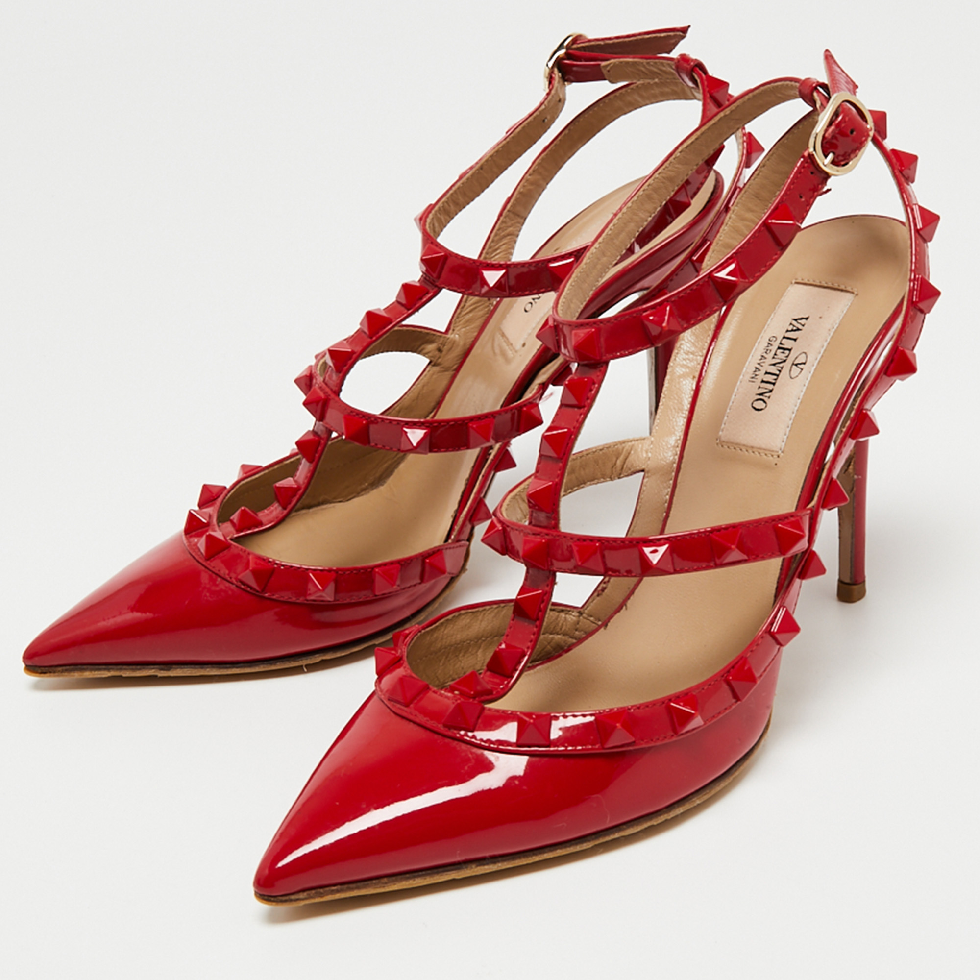 

Valentino Red Patent Leather Rockstud Ankle Strap Pumps Size