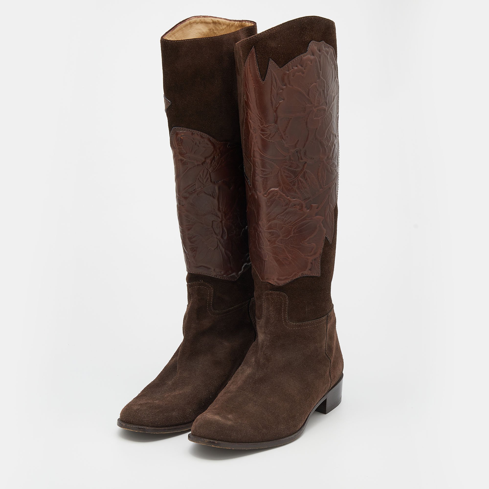 

Valentino Brown Suede and Leather Knee Length Boots Size