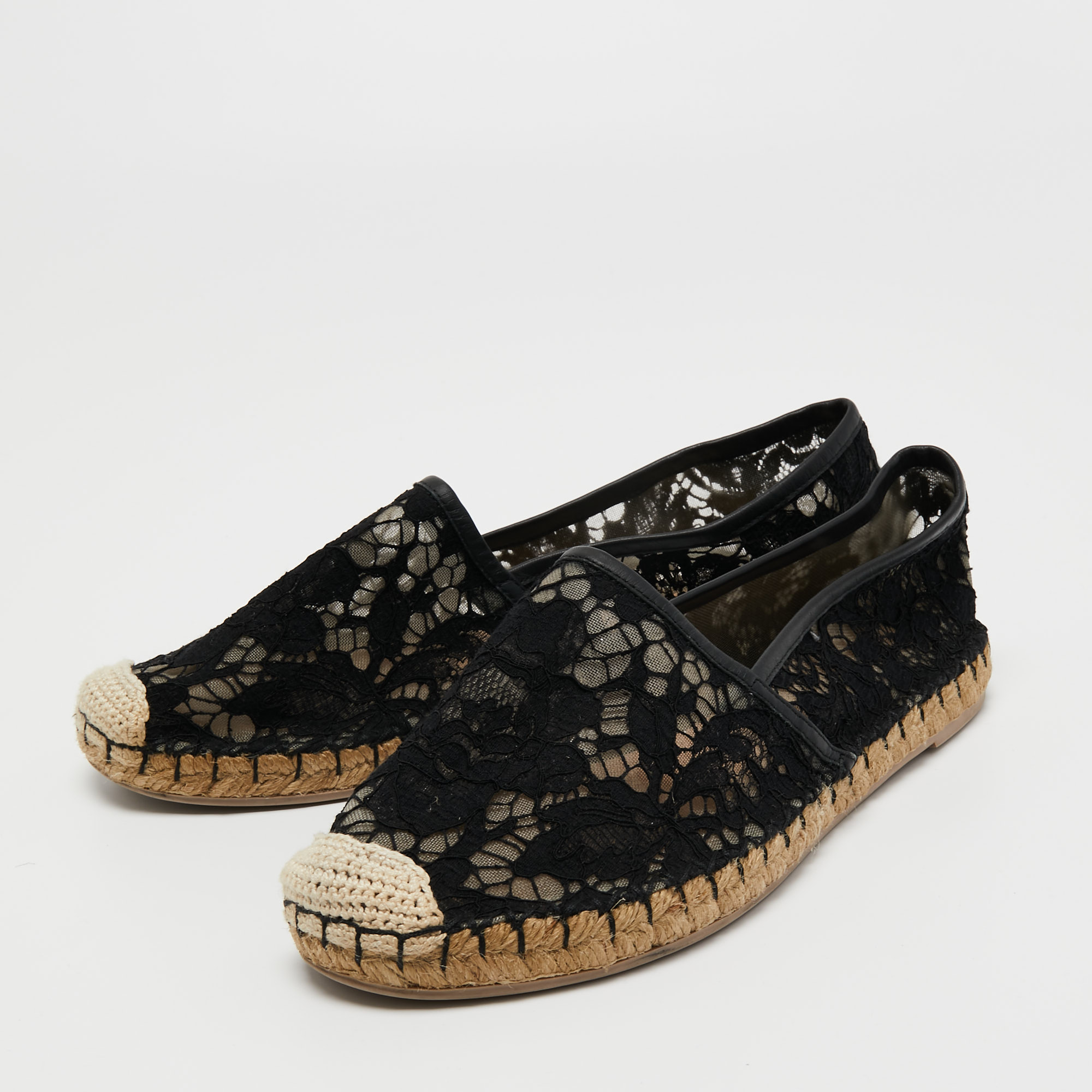 

Valentino Black Lace and Mesh Espadrille Flats Size