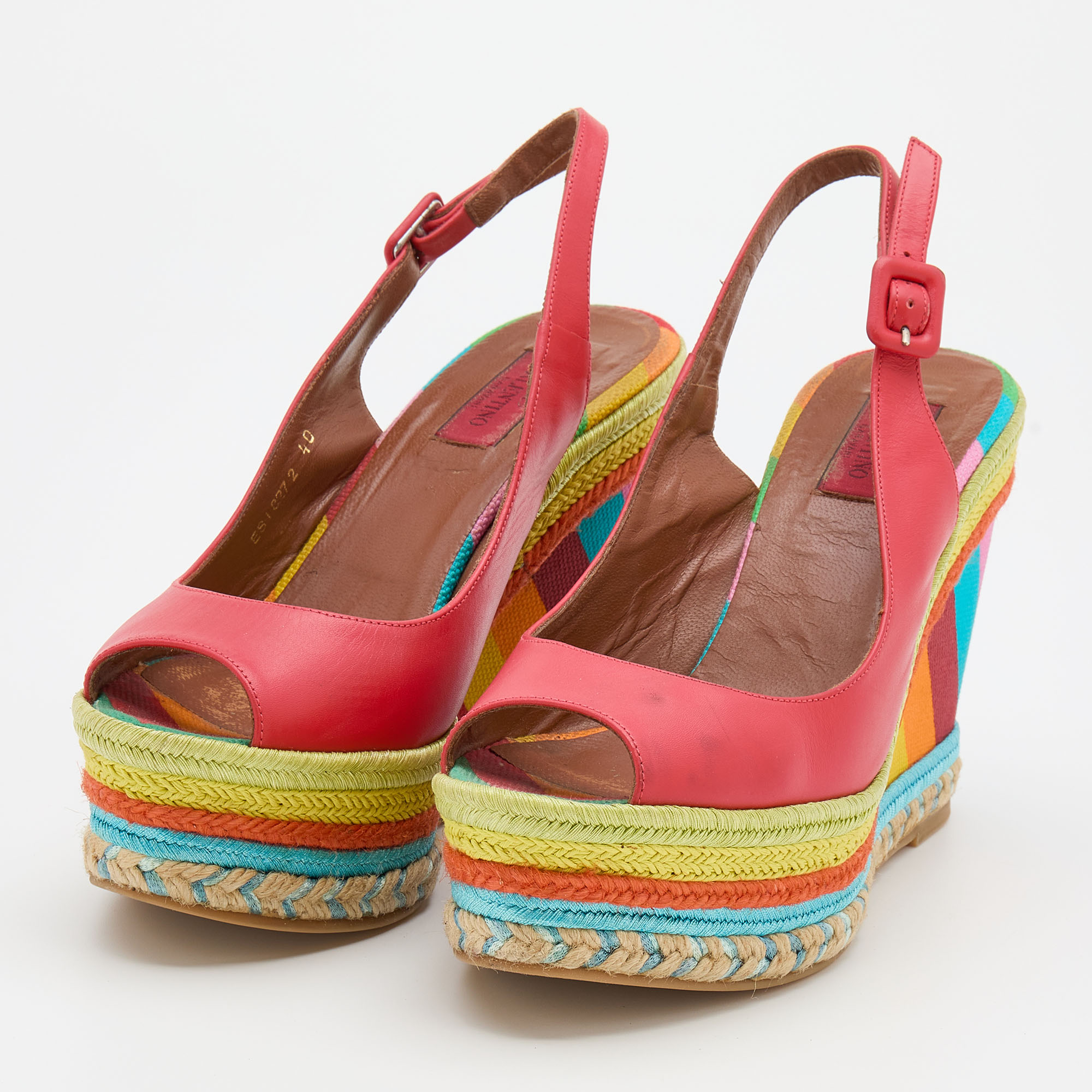 

Valentino Red Leather Wedge Platform Espadrille Sandals Size