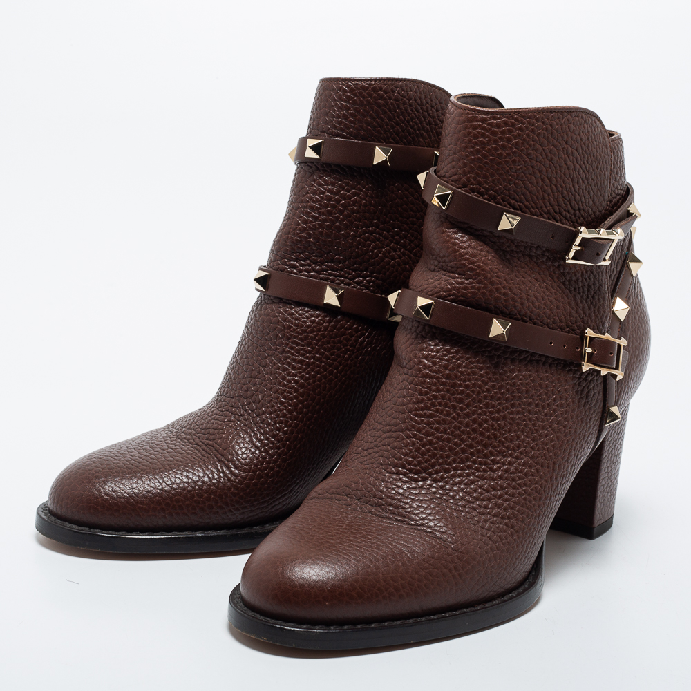 

Valentino Brown Leather Rockstud Ankle Boots Size