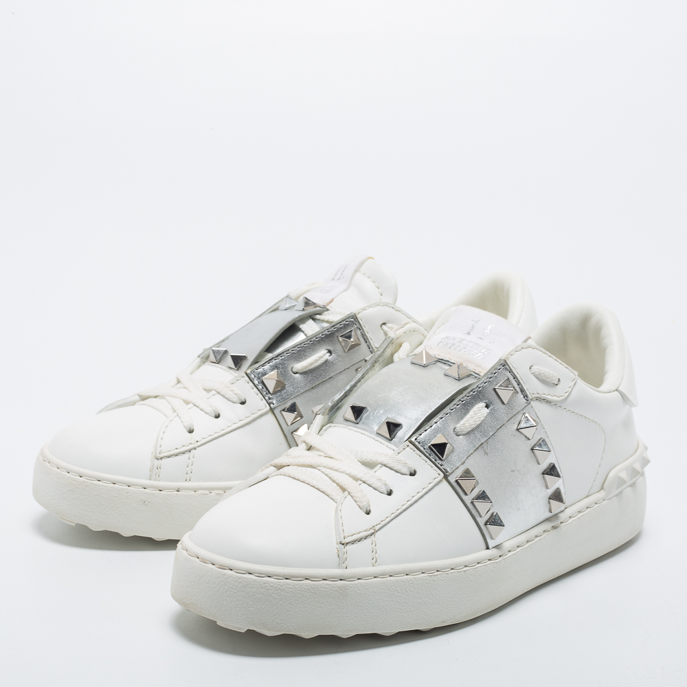 

Valentino White/Silver Leather Rockstud Sneakers Size