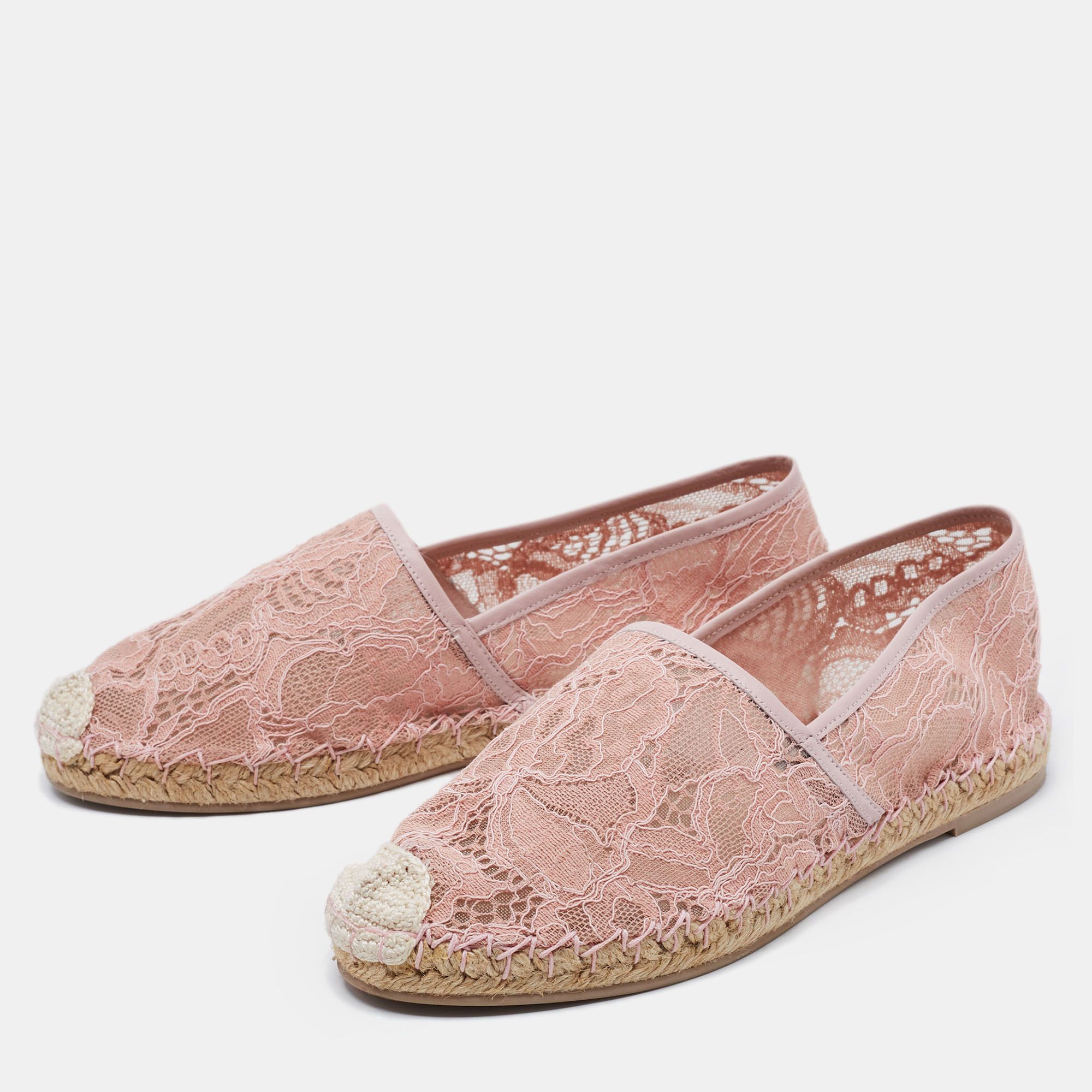 

Valentino Pink Lace and Mesh Espadrille Flats Size