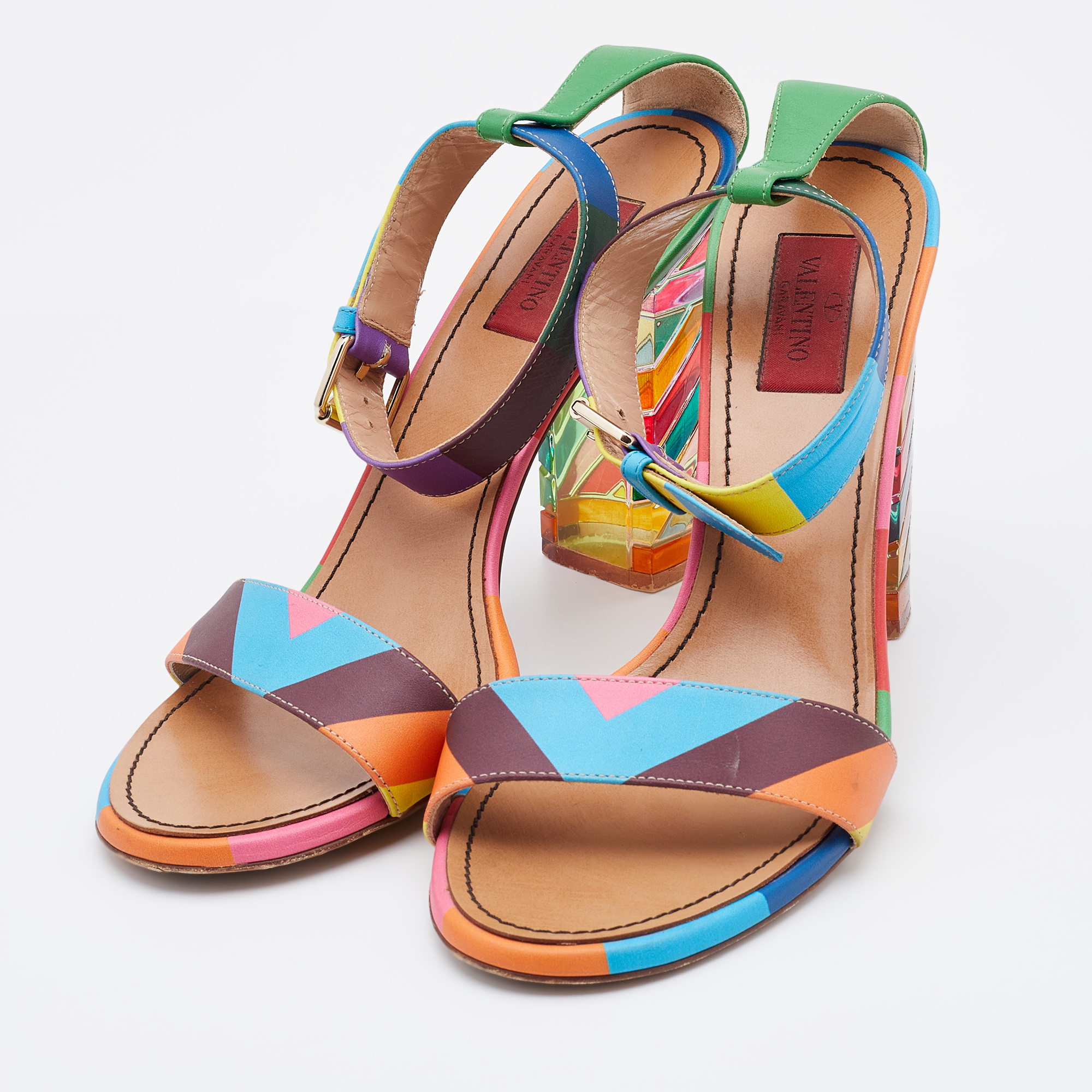 

Valentino Multicolor Leather 1973 Rainbow Ankle Strap Sandals Size