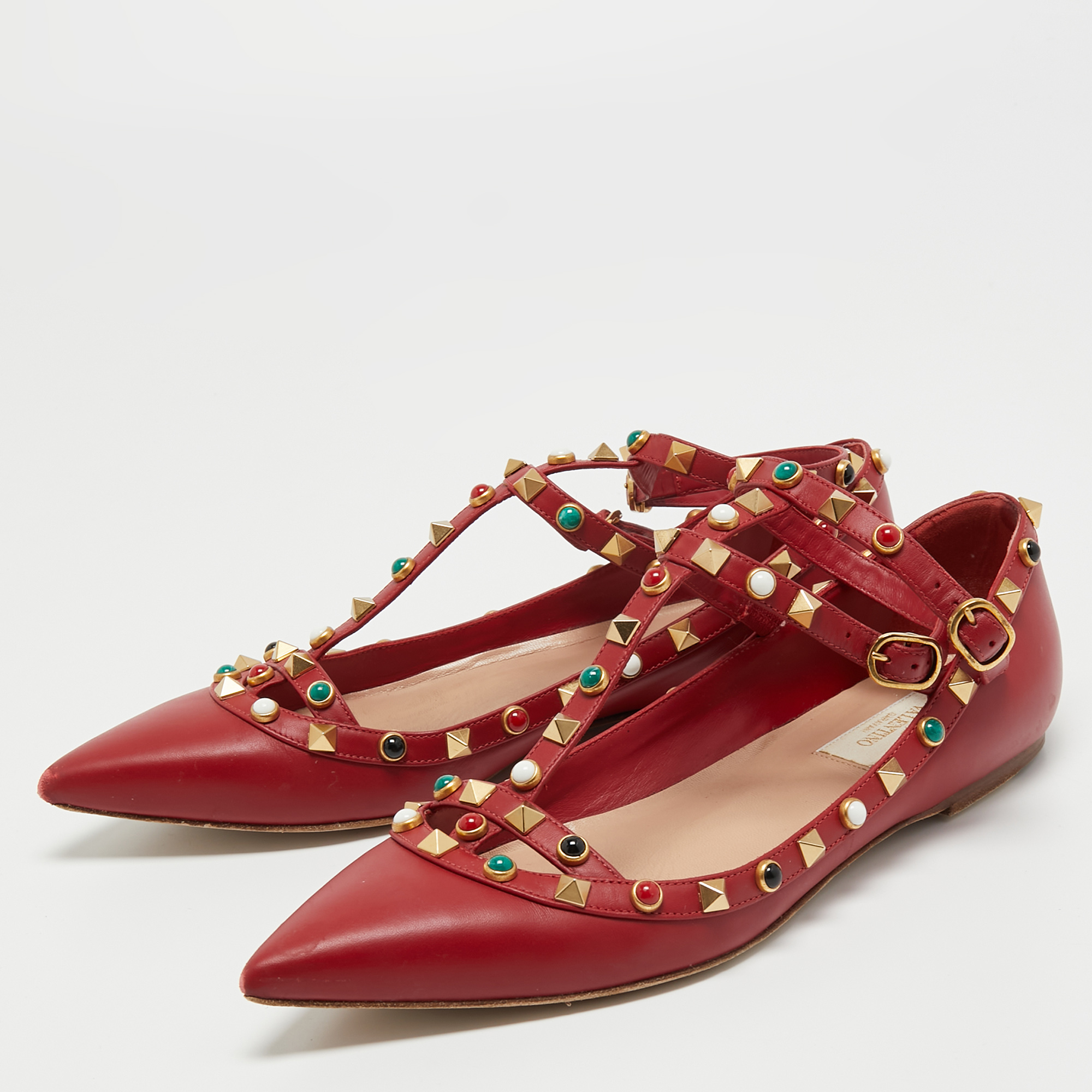 

Valentino Red Leather Rockstud Caged Ballet Flats Size