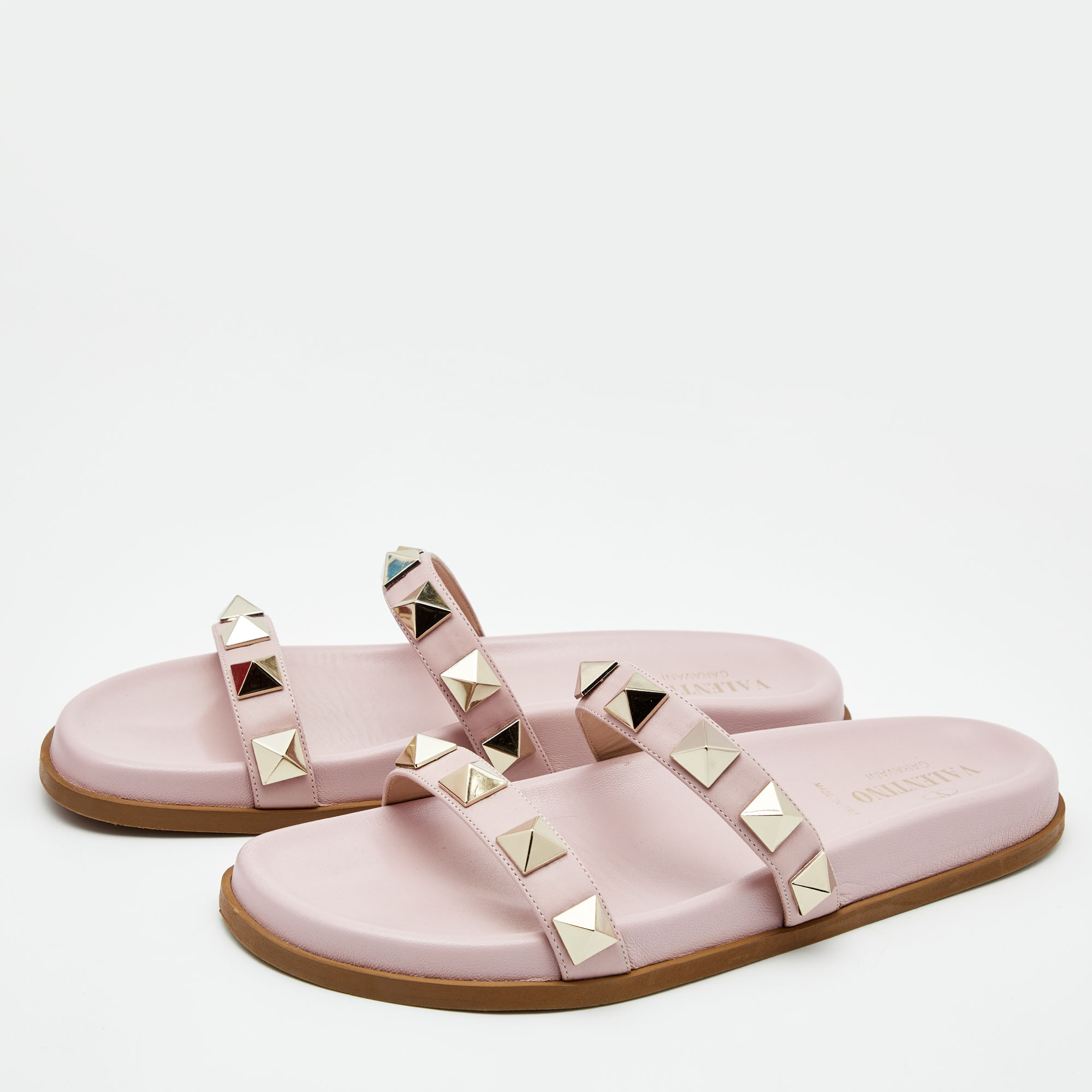 

Valentino Pink Leather Rockstud Flats Sandals Size