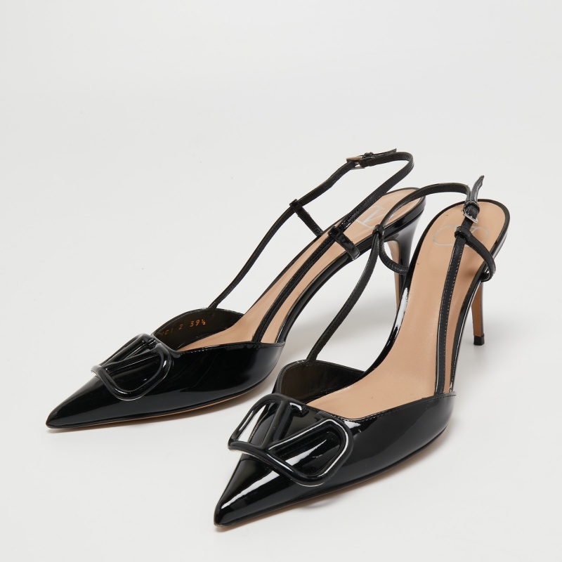 

Valentino Black Patent Leather VLogo Slingback Pumps Size