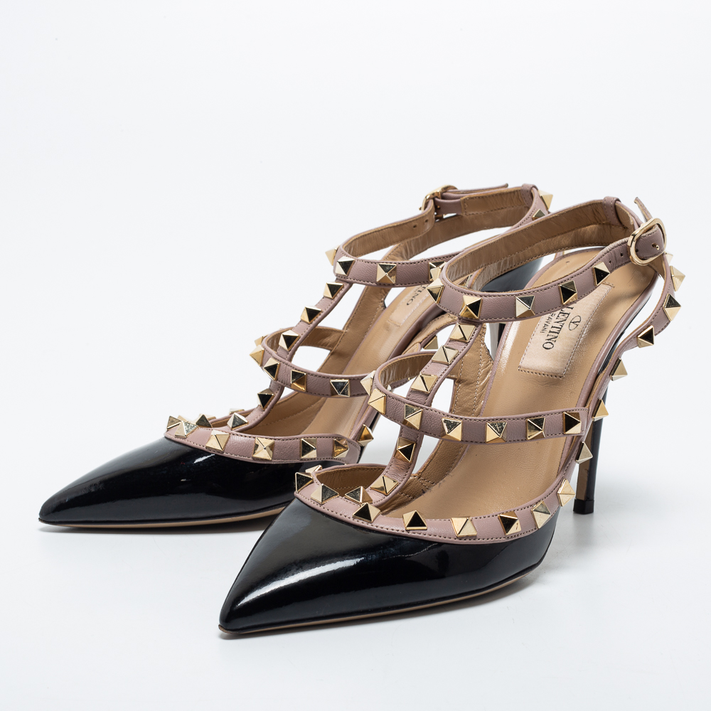 

Valentino Black Patent Leather Rockstud Ankle Strap Pumps Size