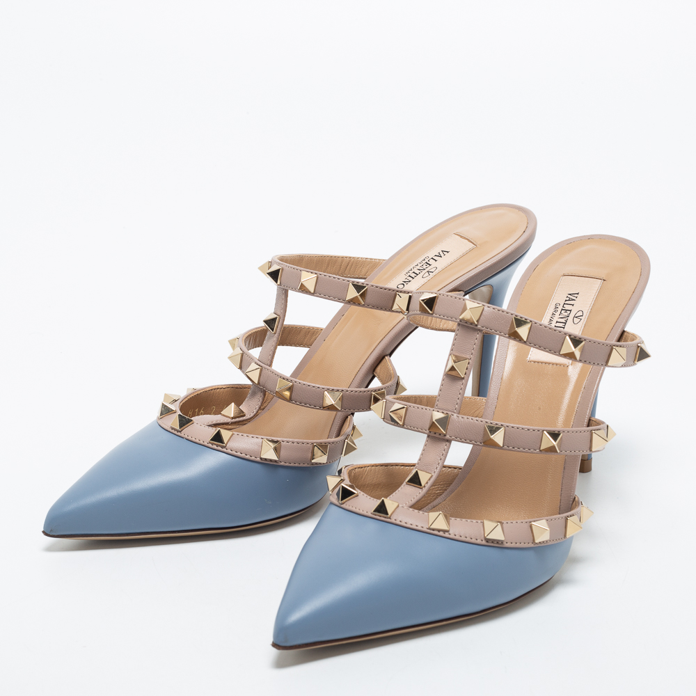 

Valentino Blue Leather Rockstud Slide Sandals Size