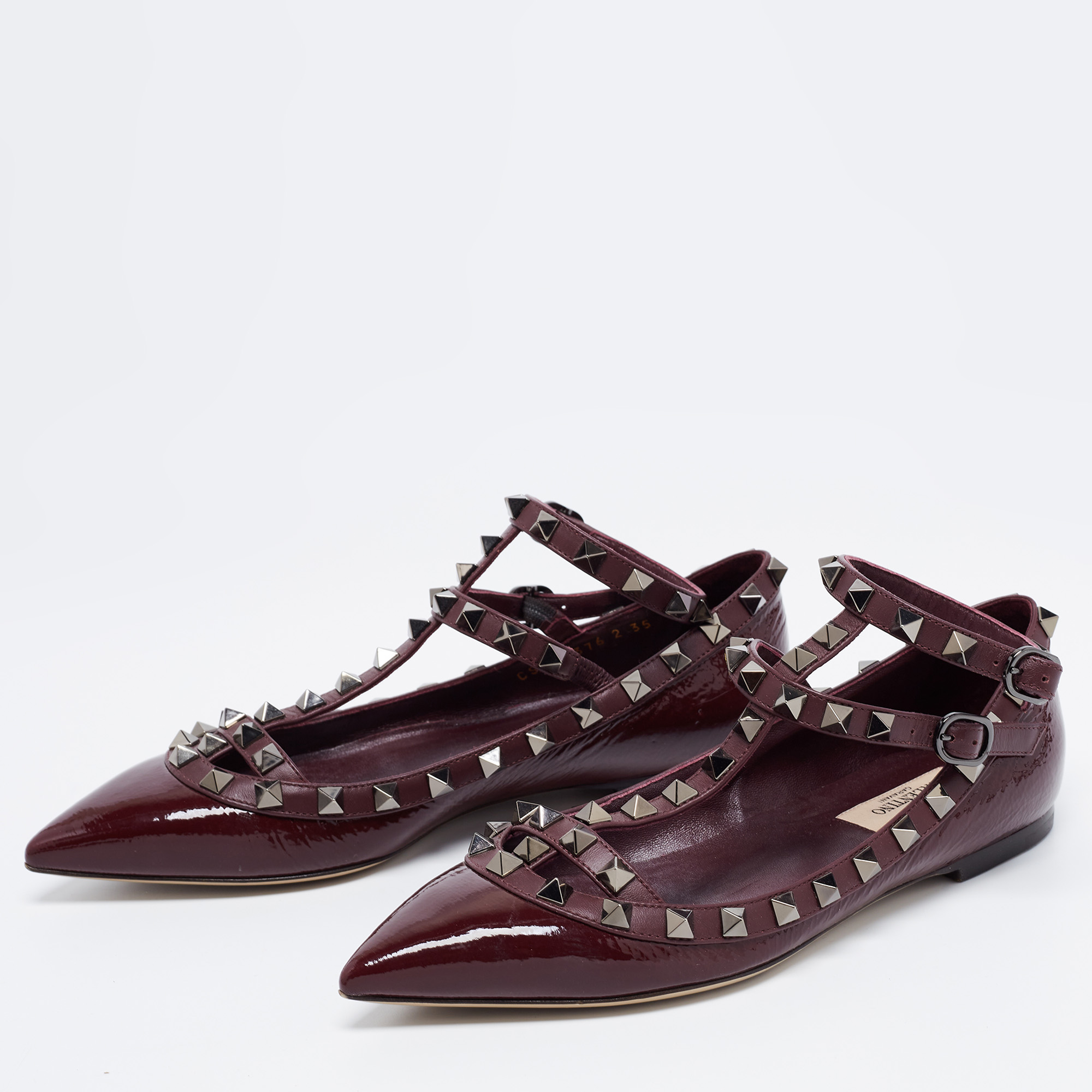 

Valentino Burgundy Patent Leather Rockstud Ankle Strap Ballet Flats Size