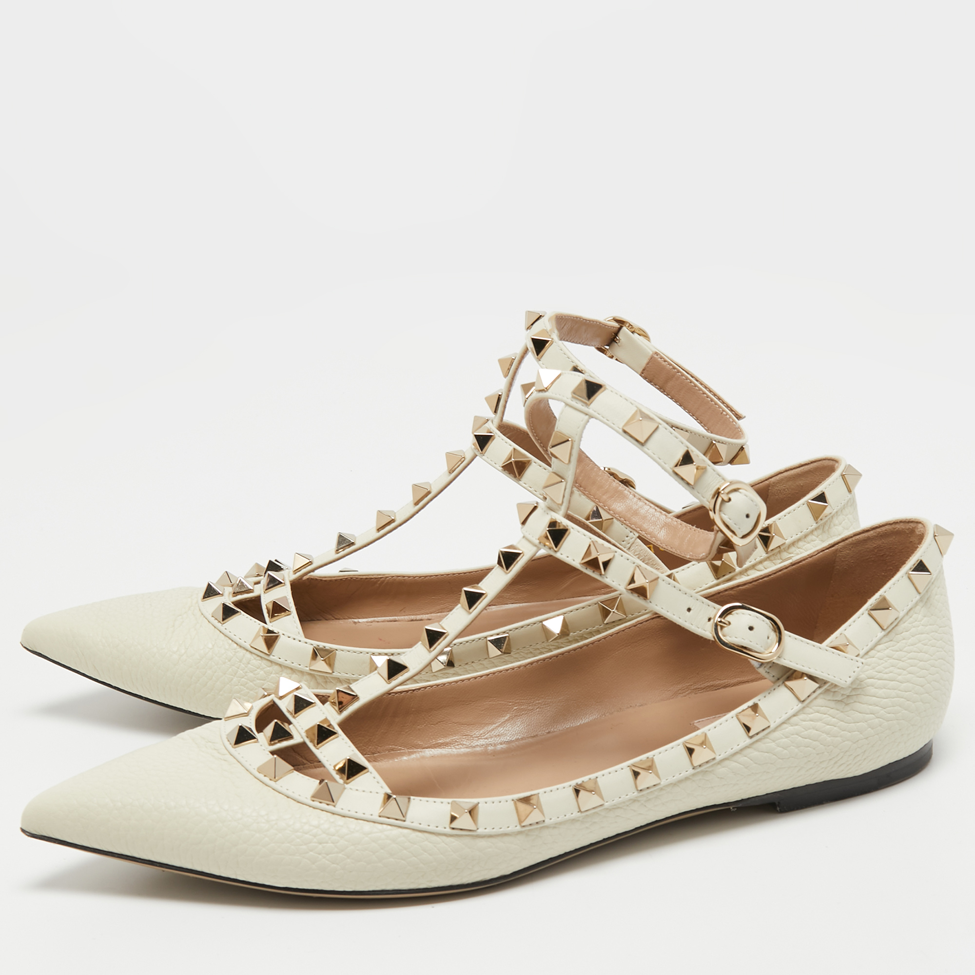 

Valentino Cream Leather Rockstud Ballet Flats Size