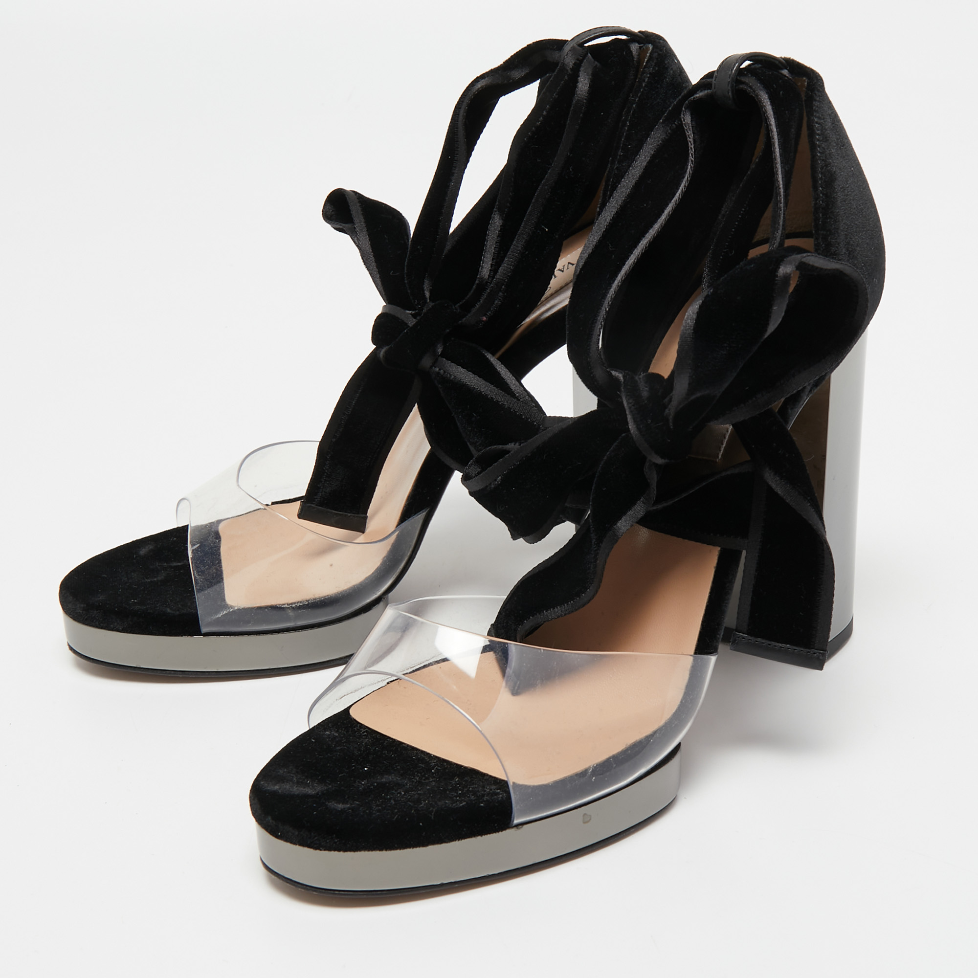 

Valentino Black Velvet and PVC Ankle Sandals Size