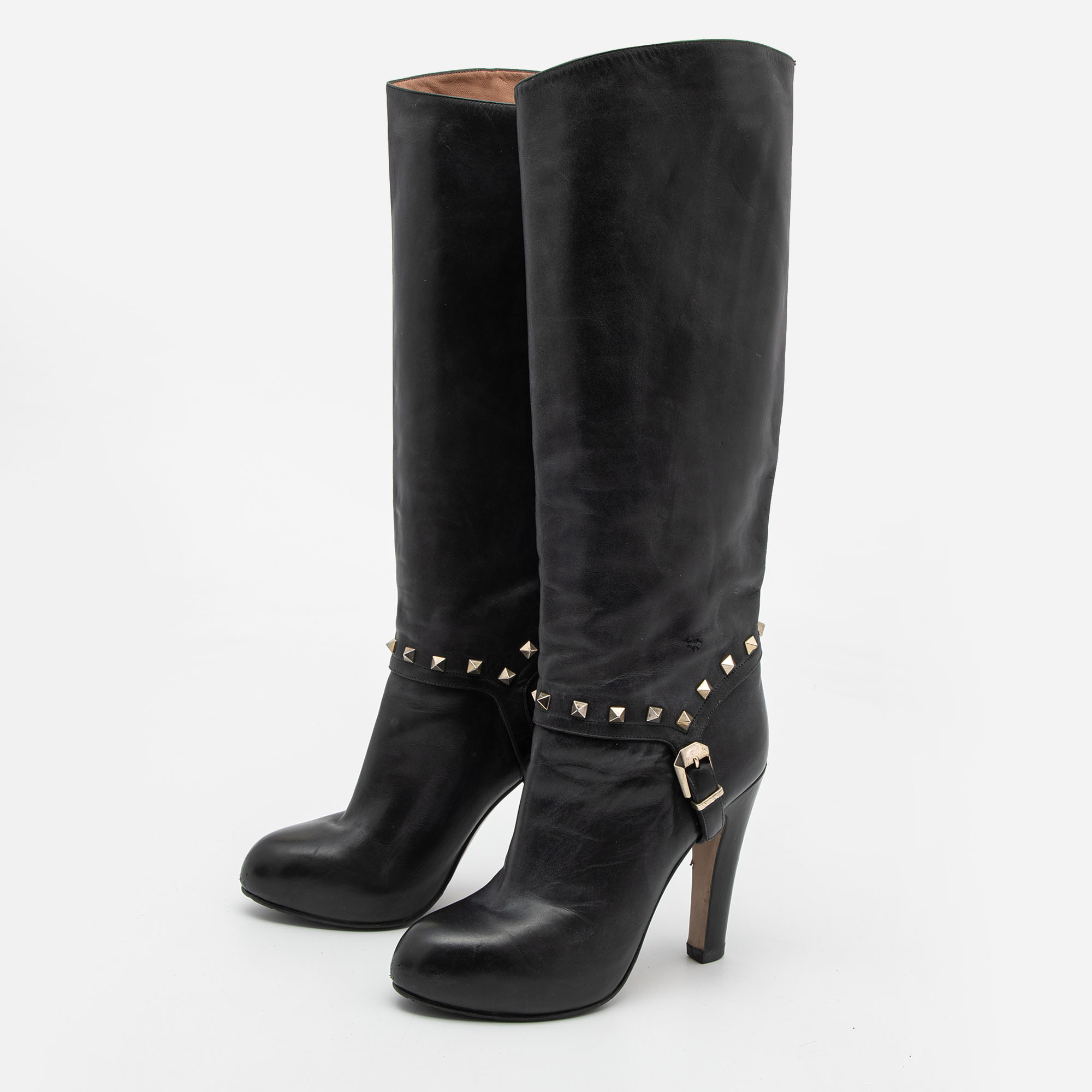 

Valentino Black Leather Rockstud Mild Calf Boots Size