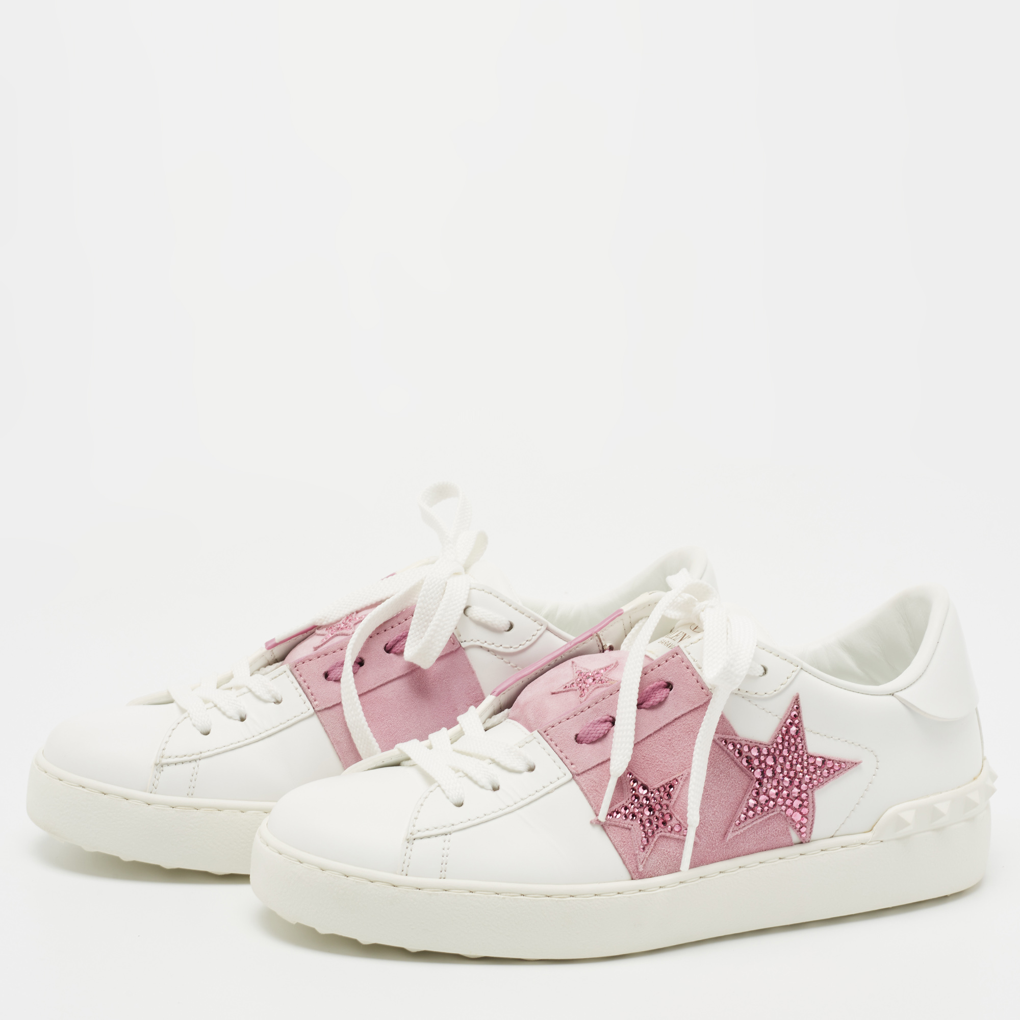 

Valentino White Leather and Suede Rockstud Sneakers Size