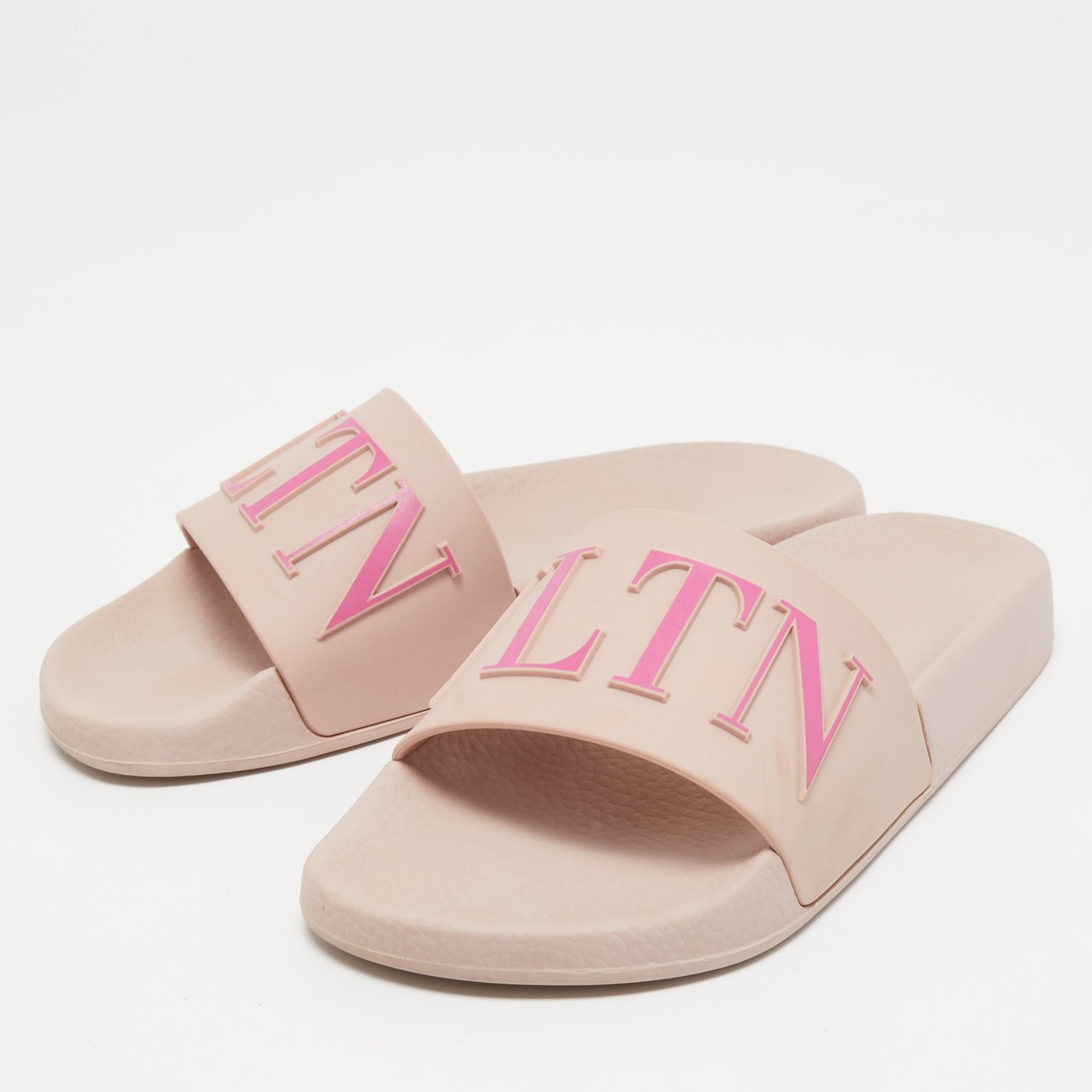 

Valentino Pink Rubber VLTN Flat Sandals Size