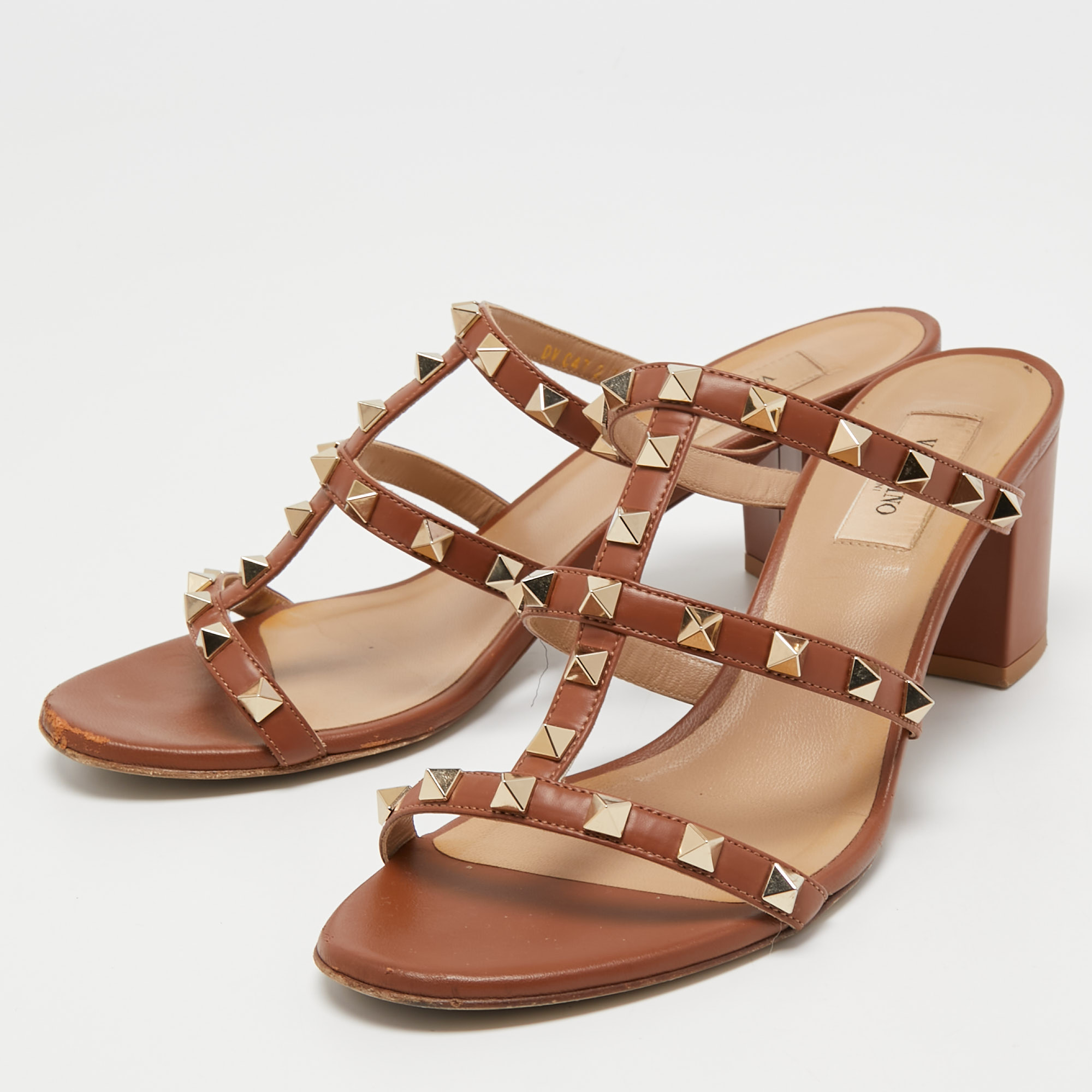 

Valentino Brown Leather Rockstud Slide Sandals Size
