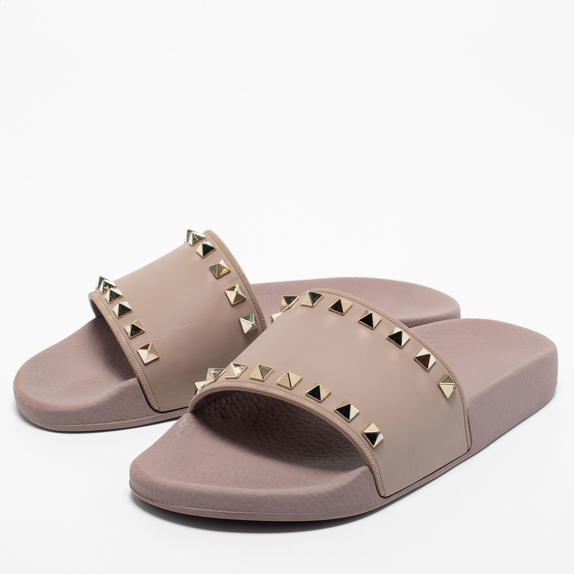 

Valentino Pink Rubber Rockstud Flat Slides Size