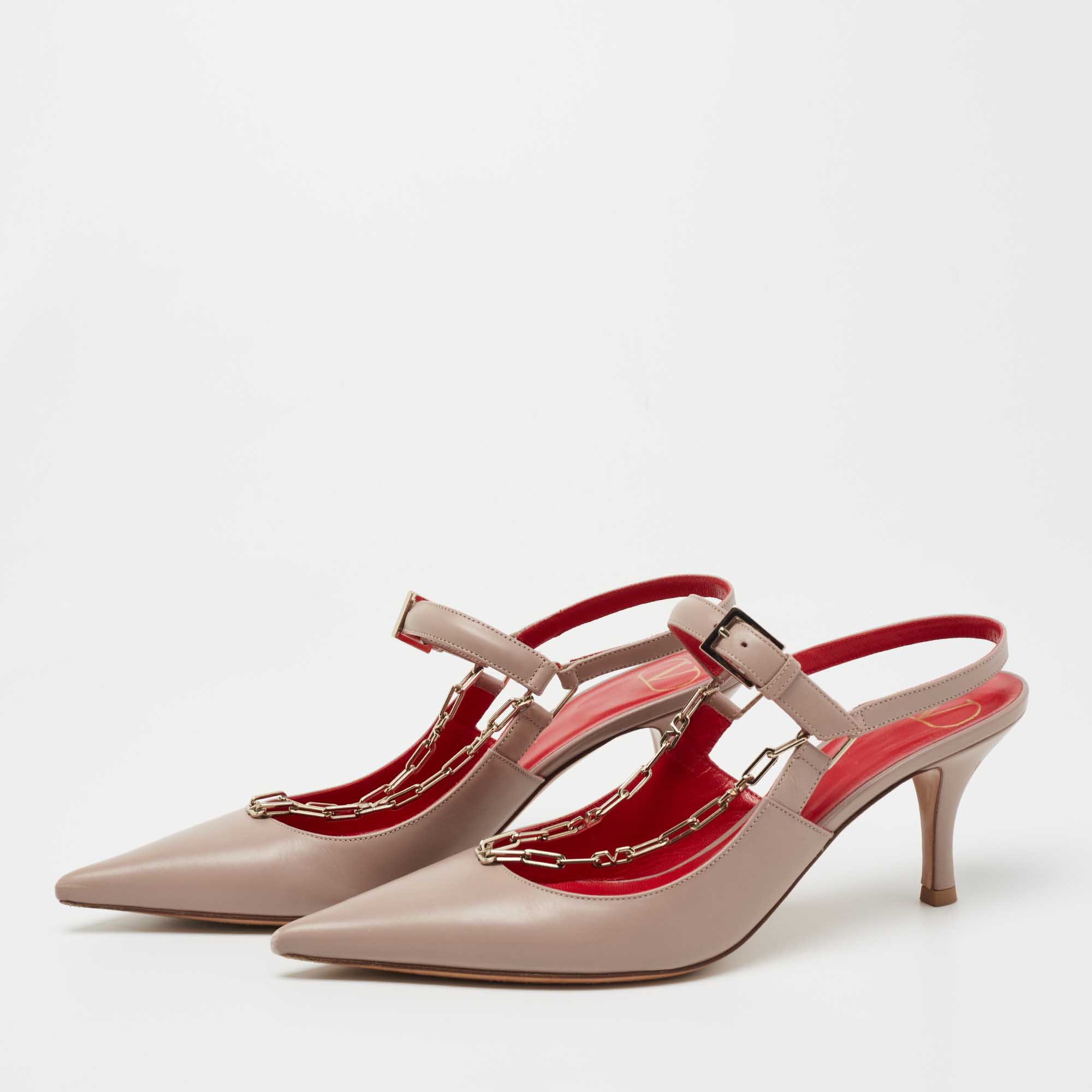 

Valentino Dusty Pink Leather Chain Link Slingback Pumps Size