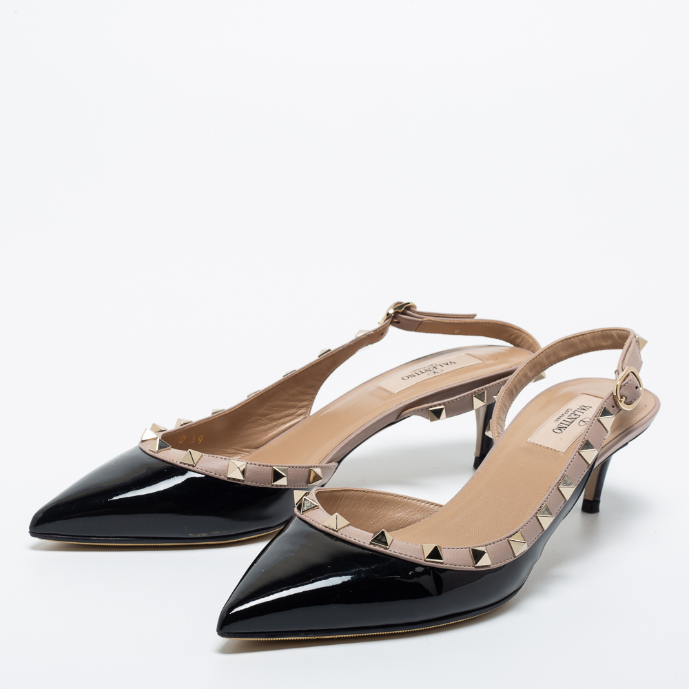 

Valentino Black Patent Leather Rockstud Slingback Pumps Size