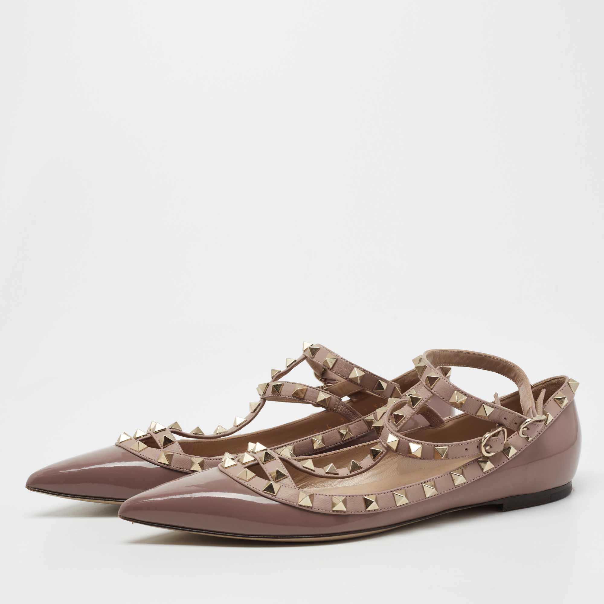 

Valentino Purple Patent Leather Rockstud Ankle Strap Ballet Flats Size