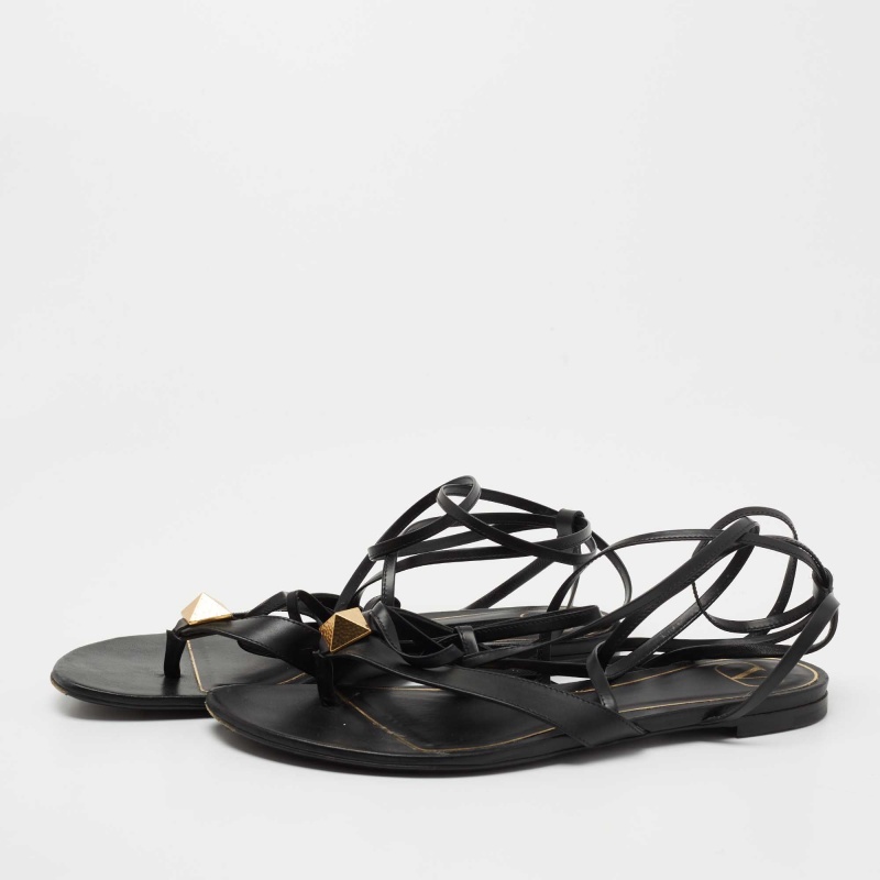 

Valentino Black Leather Roman Stud Ankle Wrap Sandals Size
